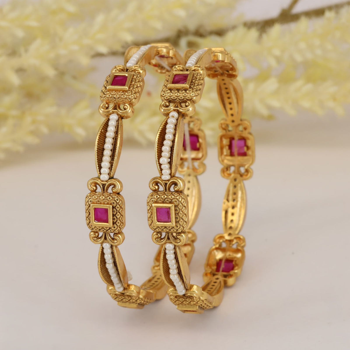 Royal Antique Bangles With Rectangular Stone Settings