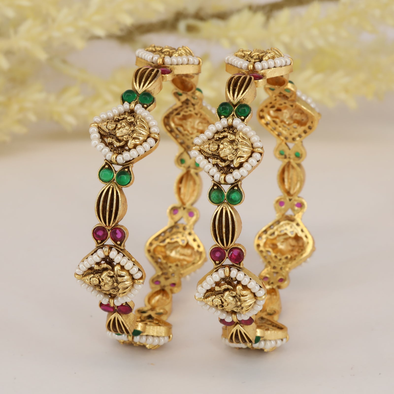 Antique Pearl Framed Lakshmi Motif Bangles