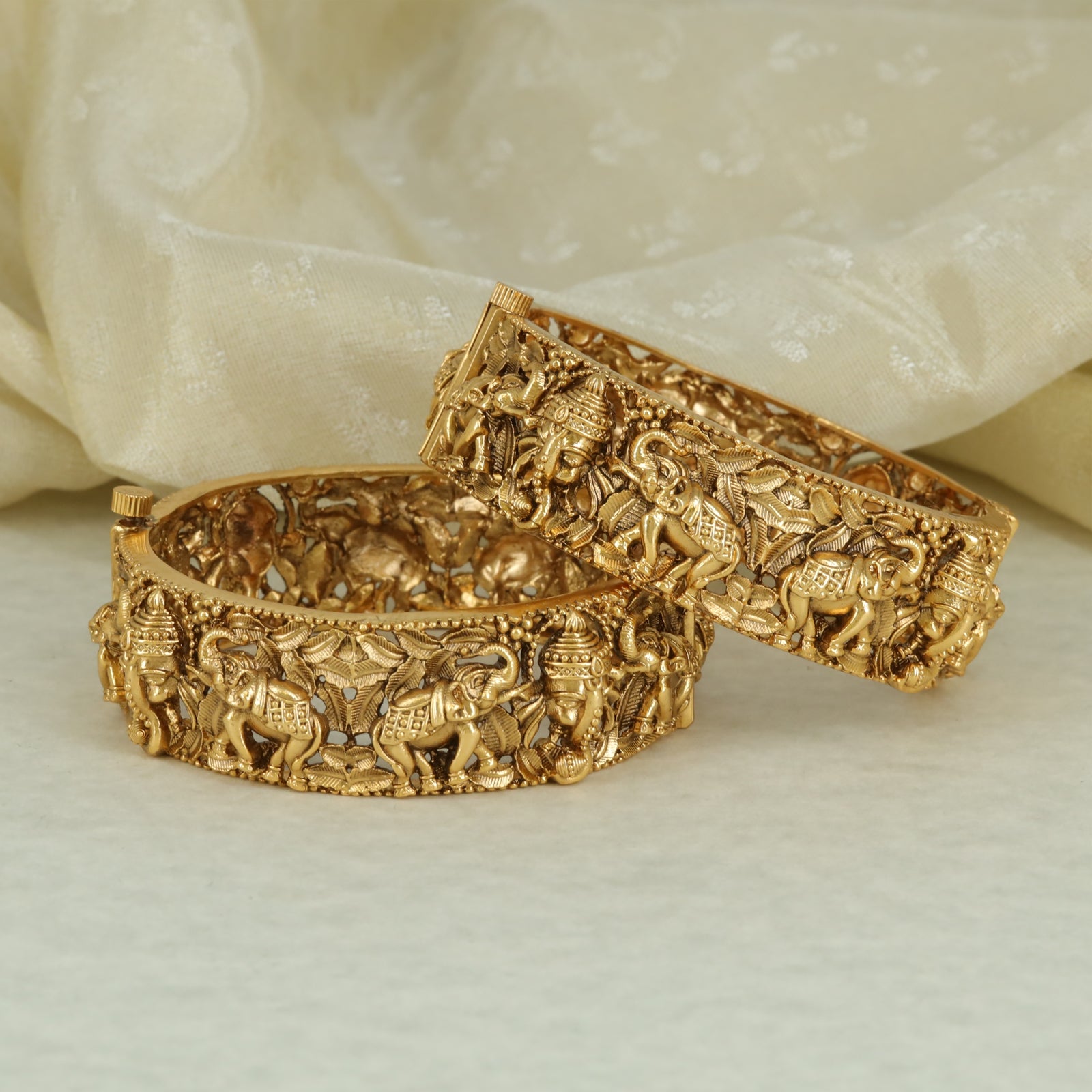 Antique Ganesha and Elephant Motif Bangle Set