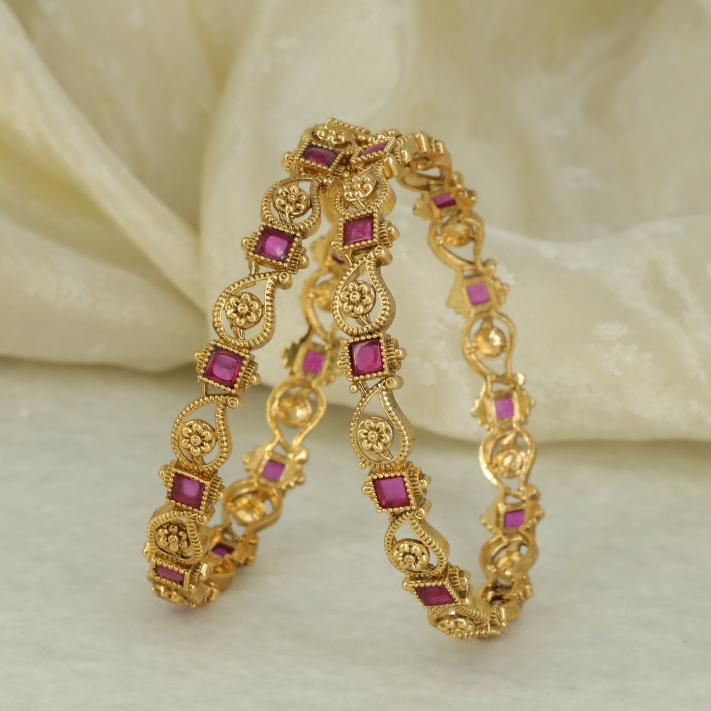 Heirloom Bloom Antique Gold Bangle Set