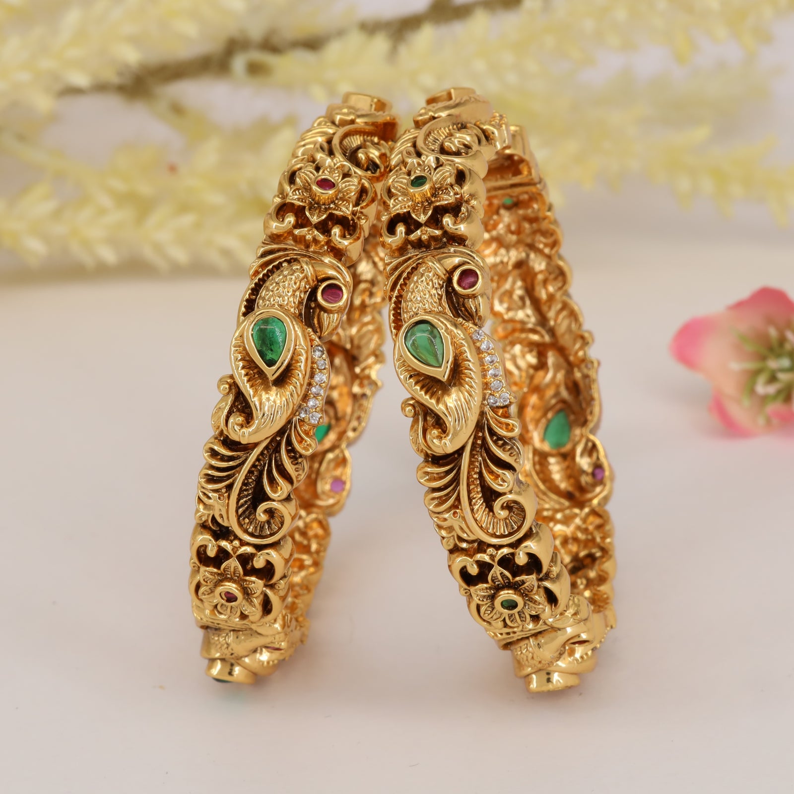 Antique Peacock Motif Bangle Pair