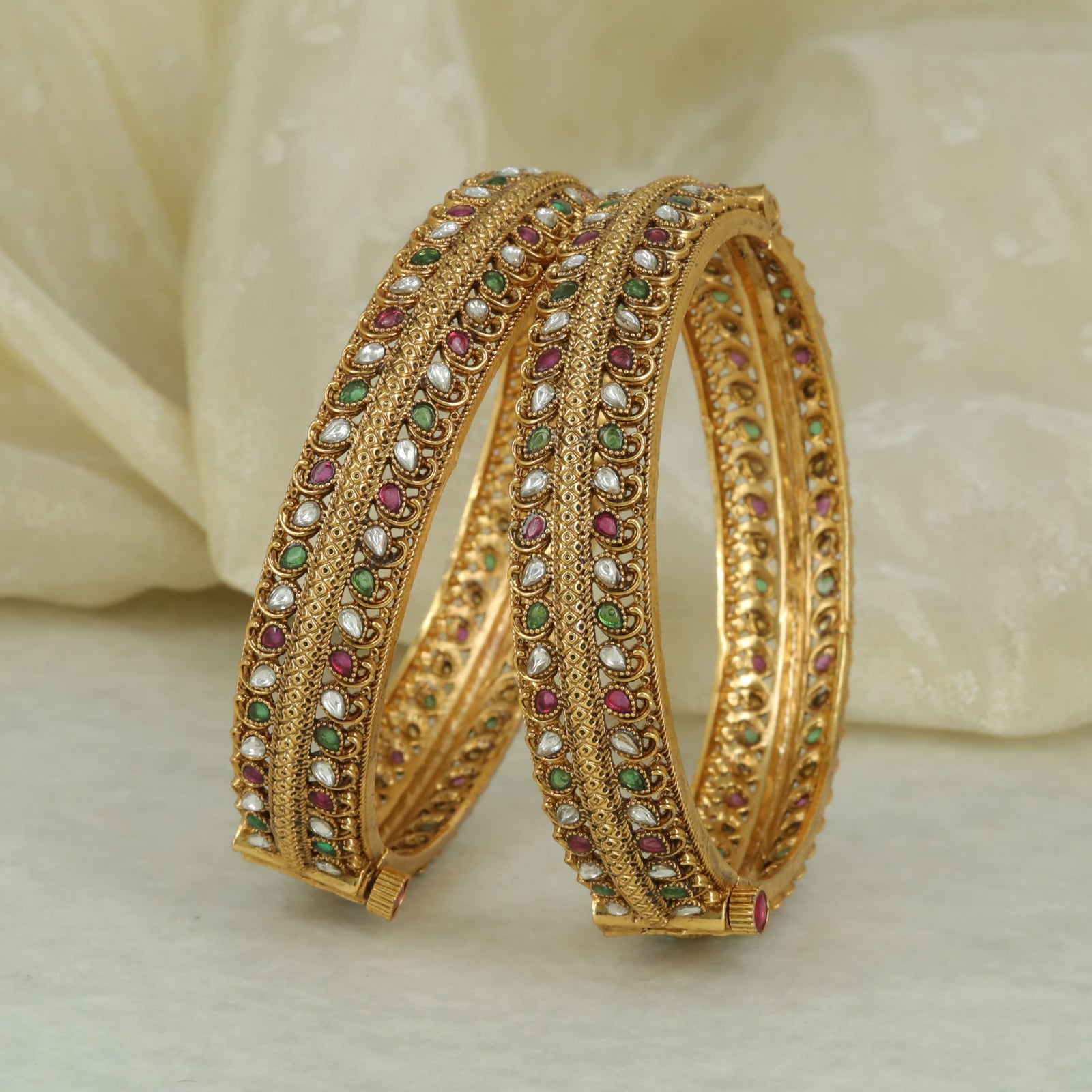 Antique Classic Stone-Studded Heritage Bangle Set