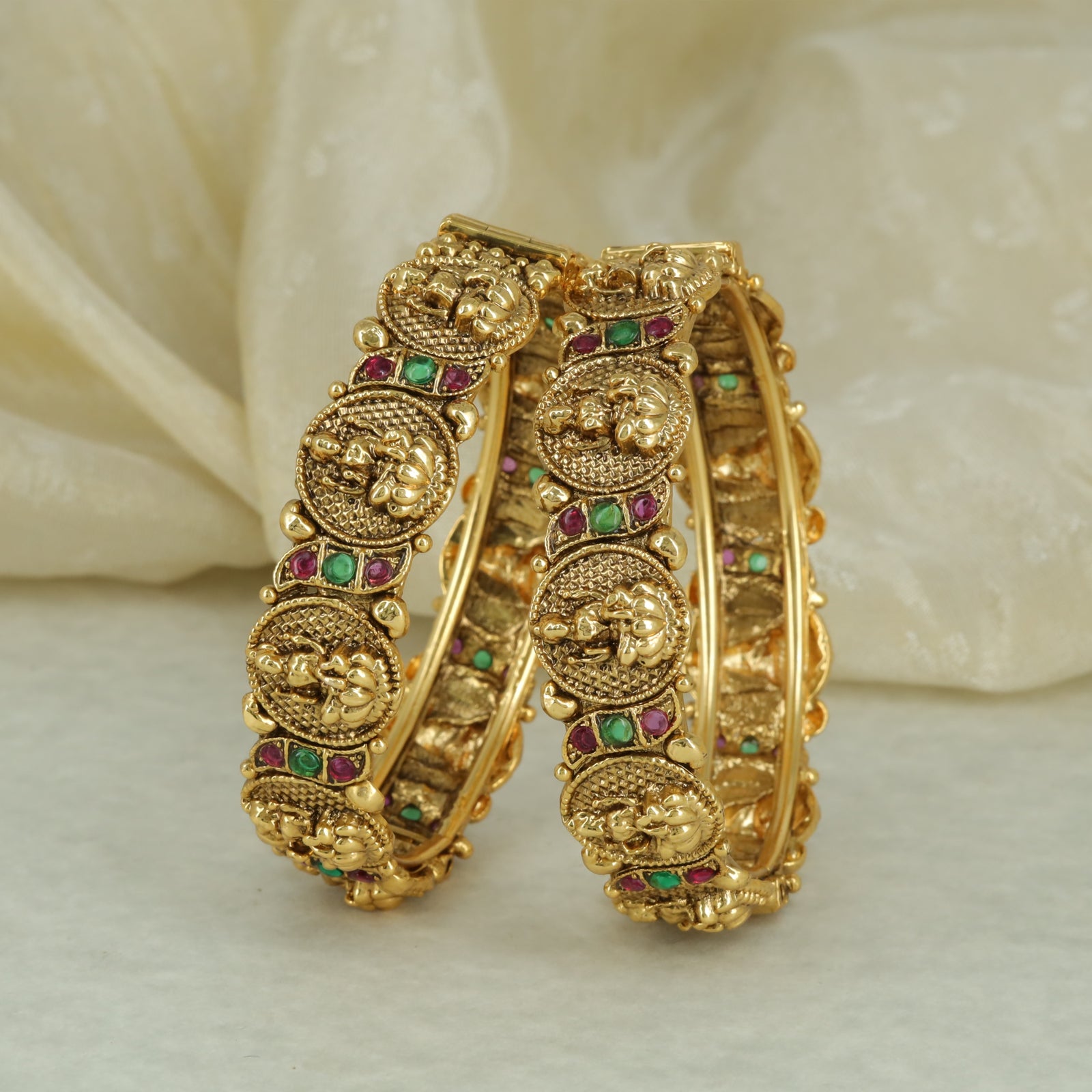 Antique Divine Motif Temple Bangle Set
