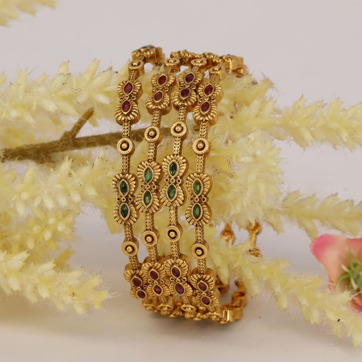 Royal Antique Bangles With Intricate Floral Medallions