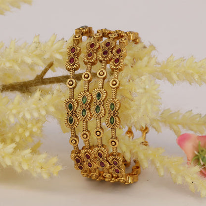 Royal Antique Bangles With Intricate Floral Medallions
