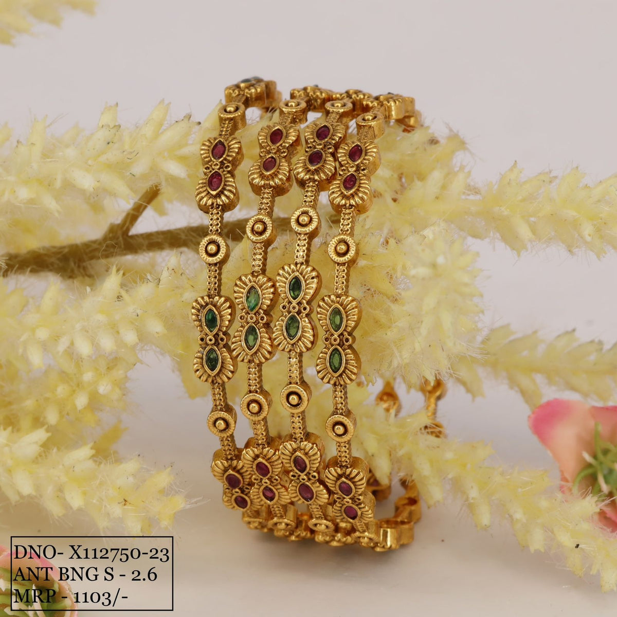Royal Antique Bangles With Intricate Floral Medallions