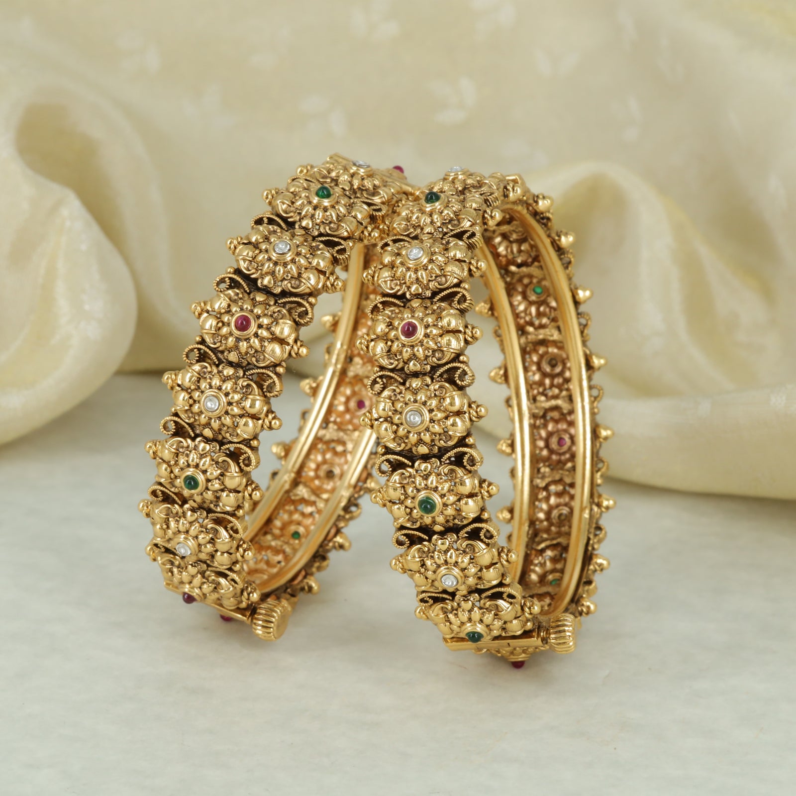Antique Floral Cluster Bangle Set