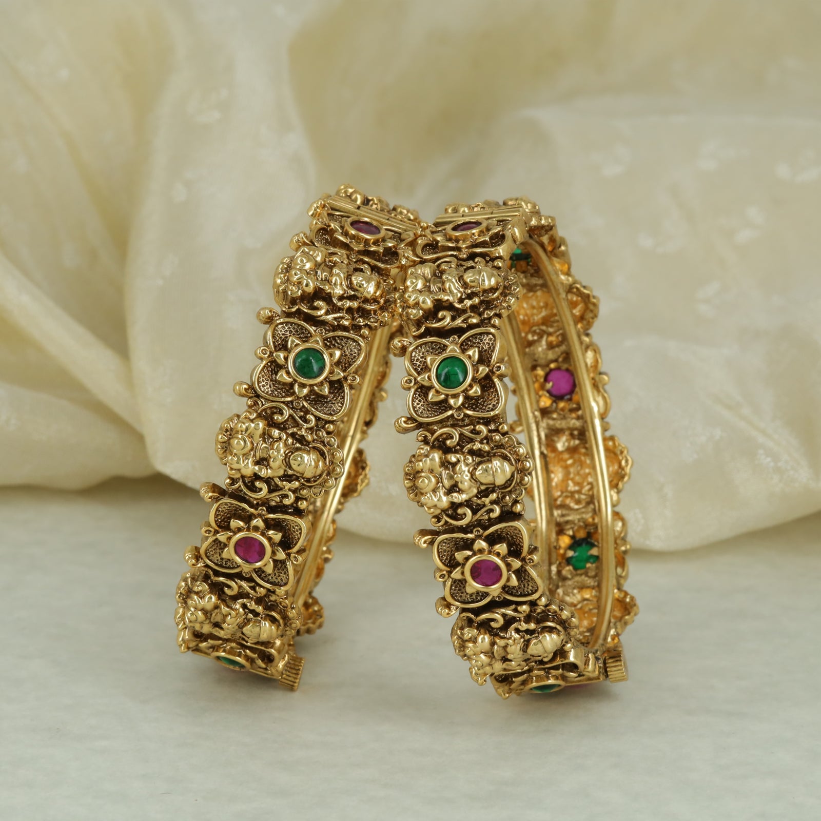 Antique Temple Floral Carved Bangle Set