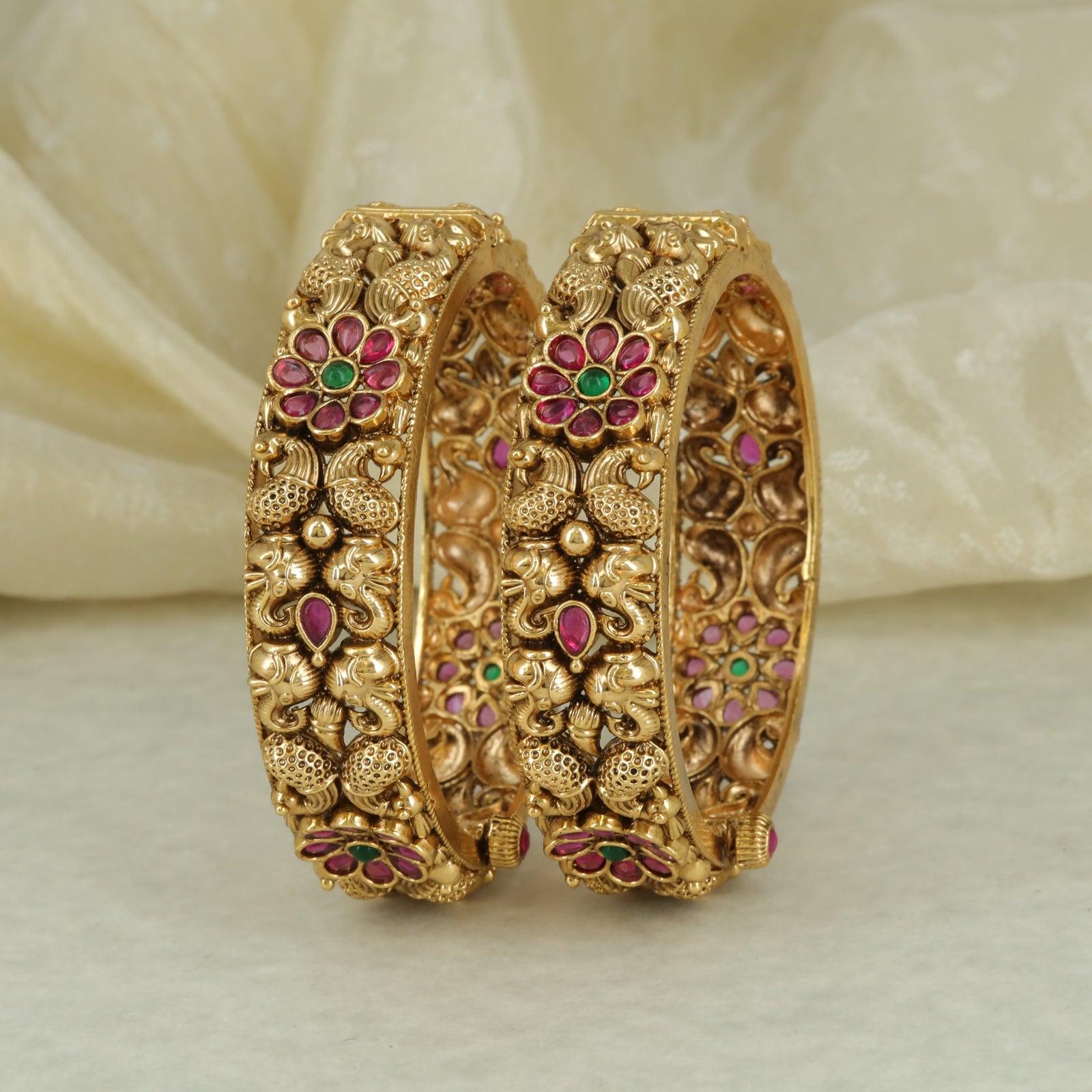 Antique Floral Peacock Heritage Bangle Set