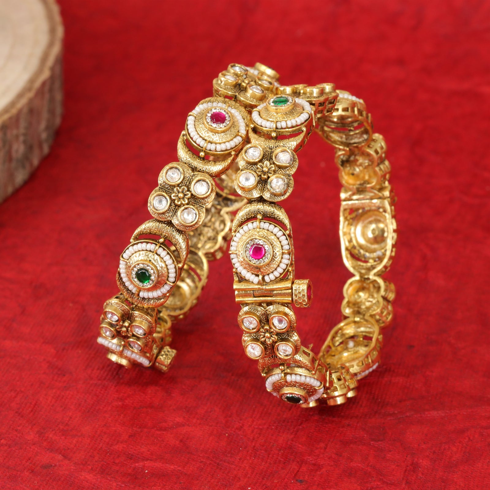 Antique Floral Medallion Bangle Set