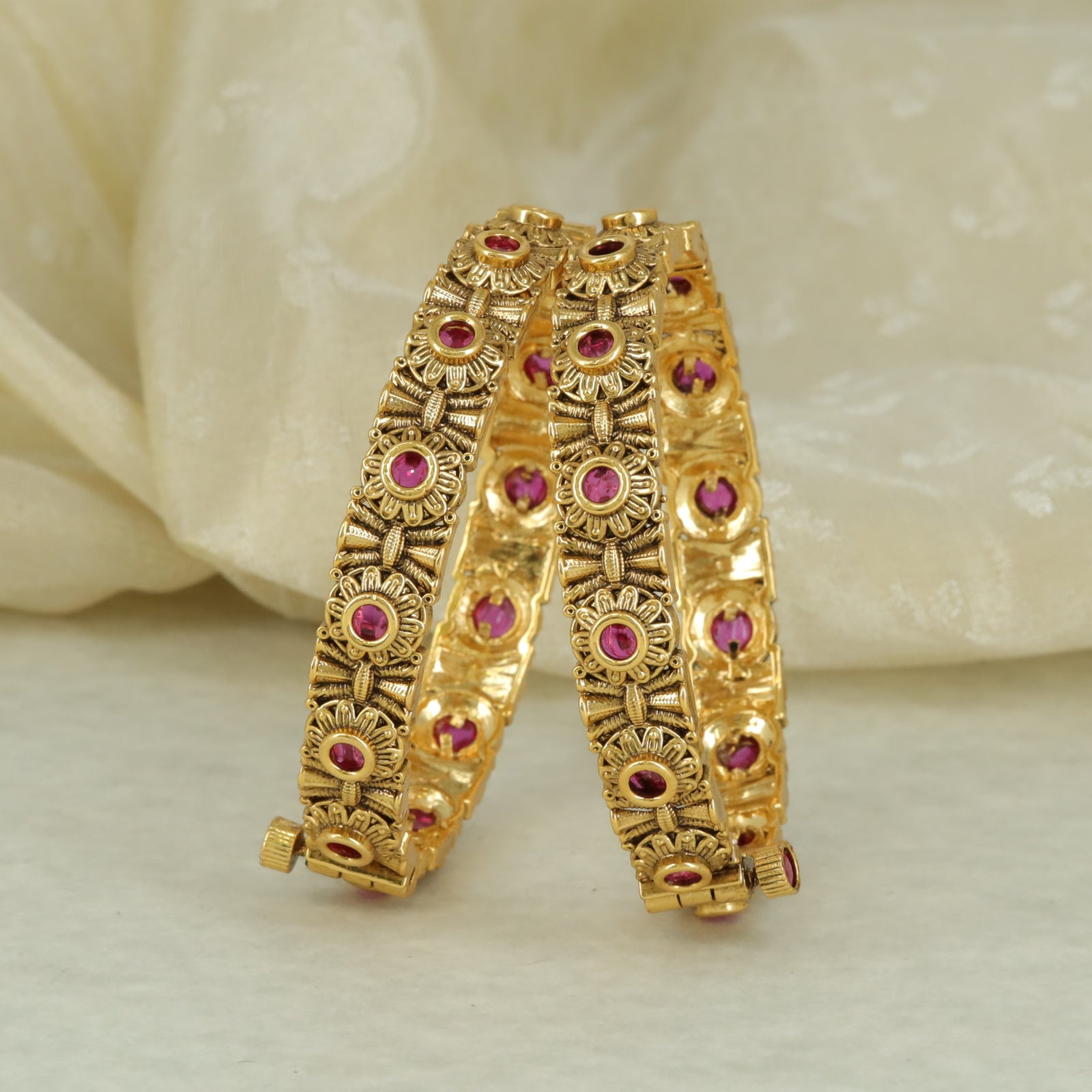 Antique Floral Medallion Heritage Bangle Set