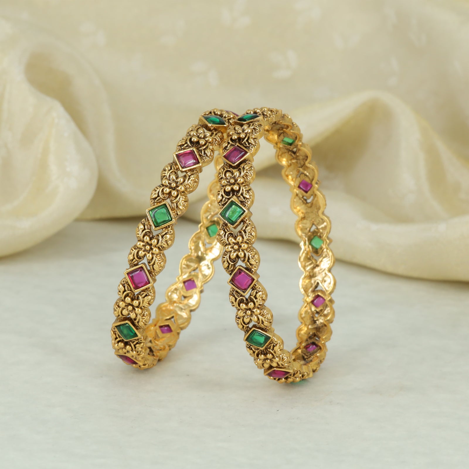 Antique Square Accent Bangle Pair