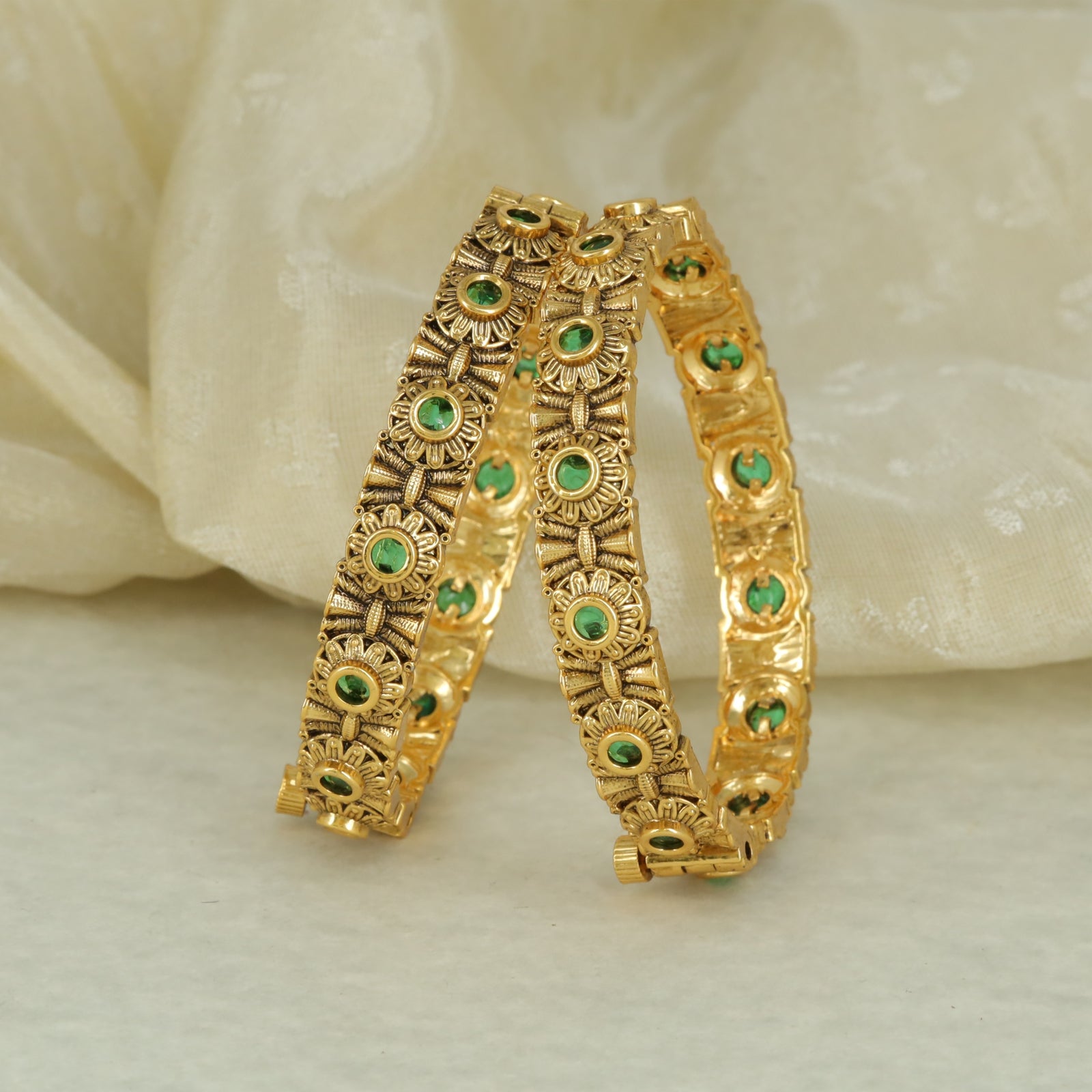 Antique Floral Medallion Bangle Set