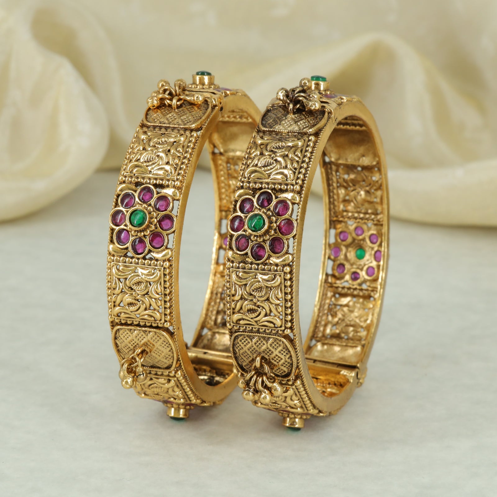 Antique Floral Medallion Gold Bangles