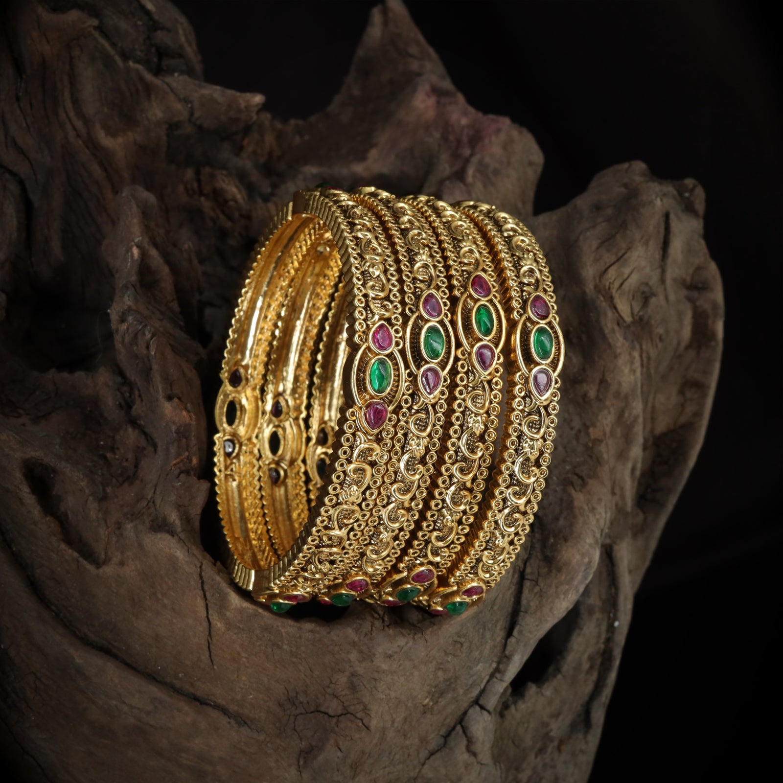 Antique Filigree Oval Accent Bangle Set