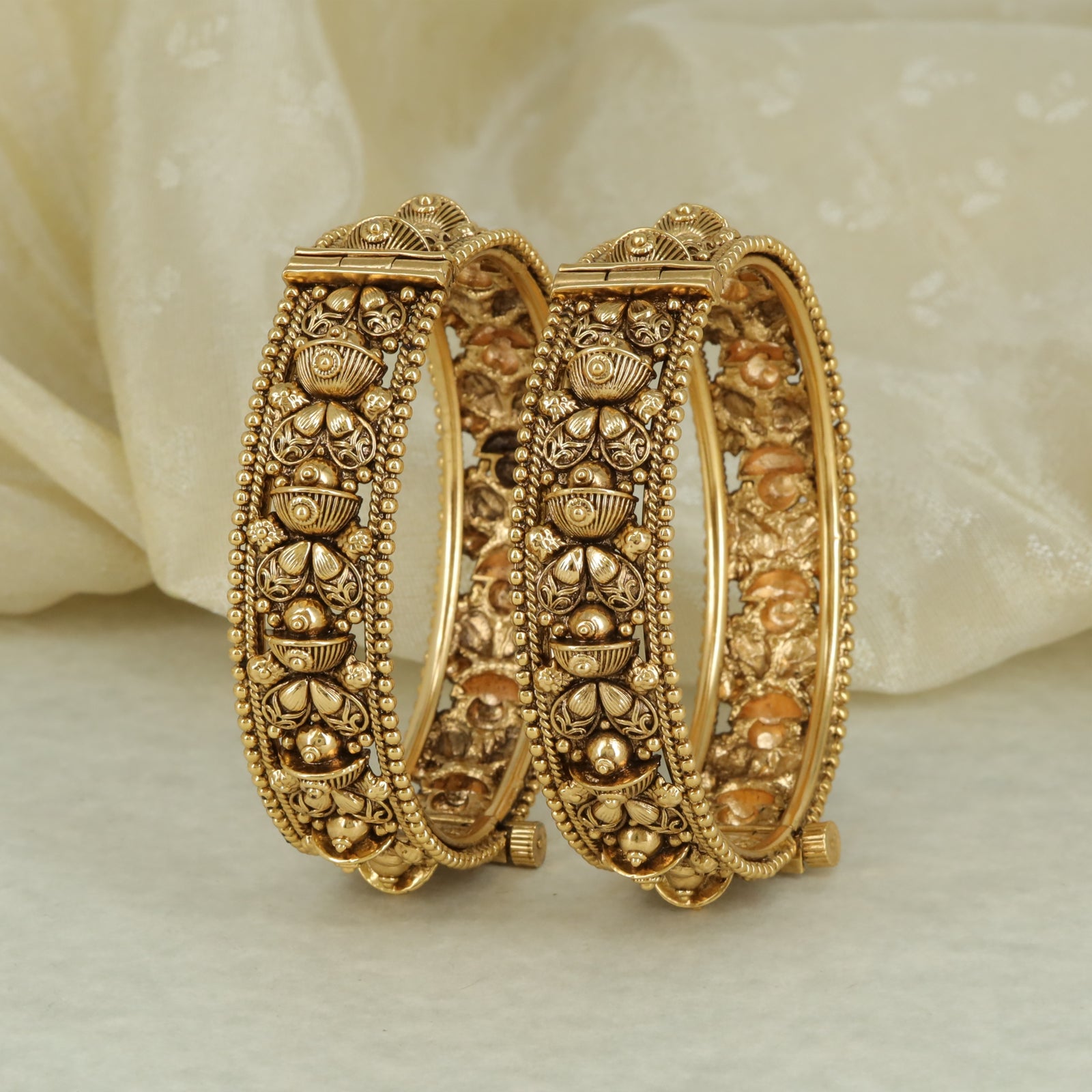 Antique Sculpted Floral Heritage Bangle Set