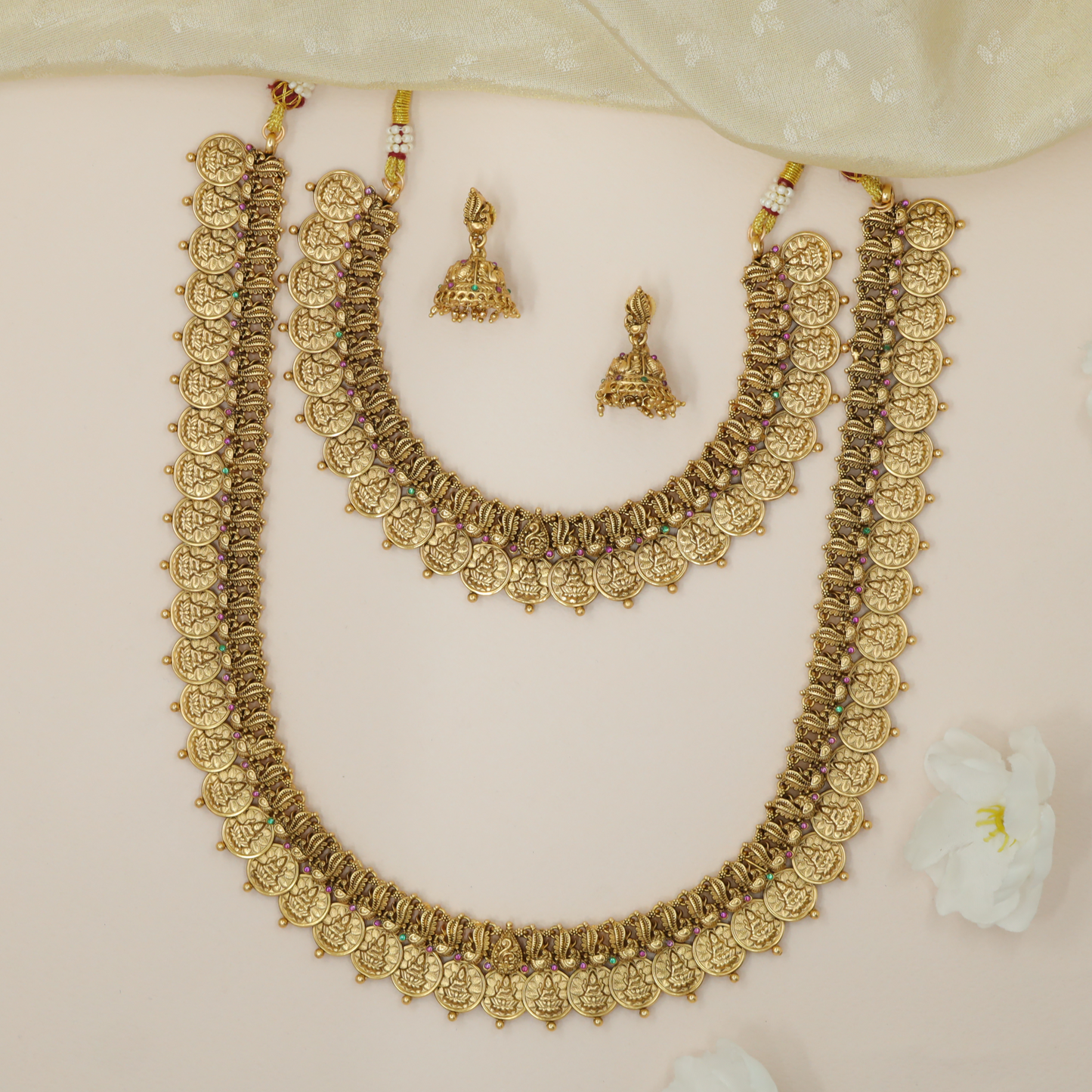 Antique Heritage Coin Necklace & Long Haara Combo Set