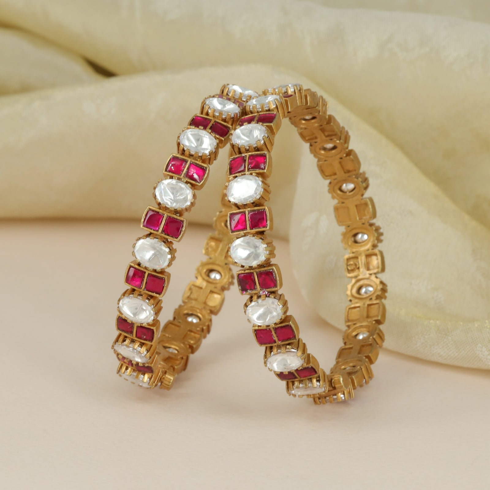 Grand Traditional Kundan Bangles with Alternating Crystal and Accent Links