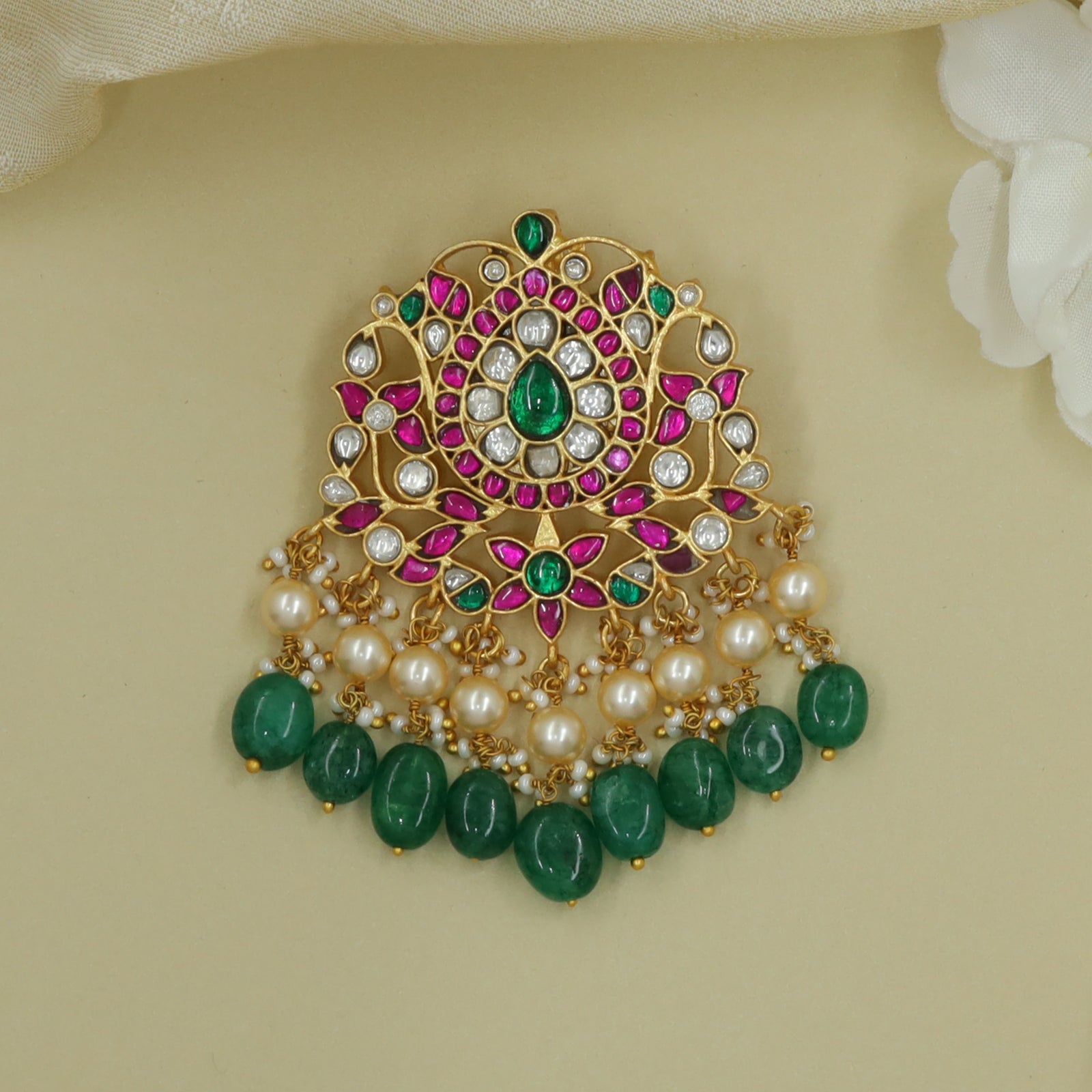 Bloom Pearl-Fall Jadau Pendant Set