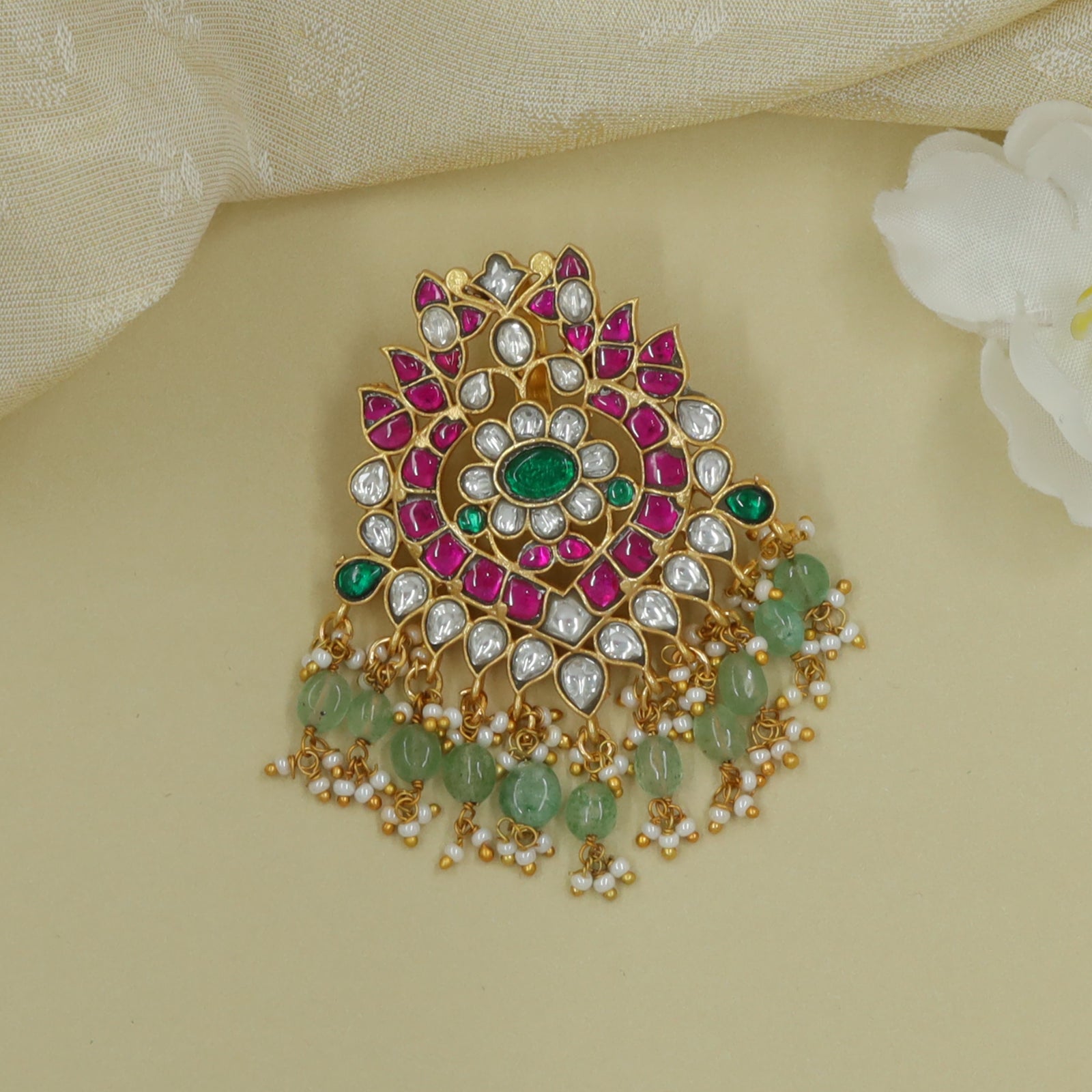 Radiant Petal Mosaic Jadau Pendant Set