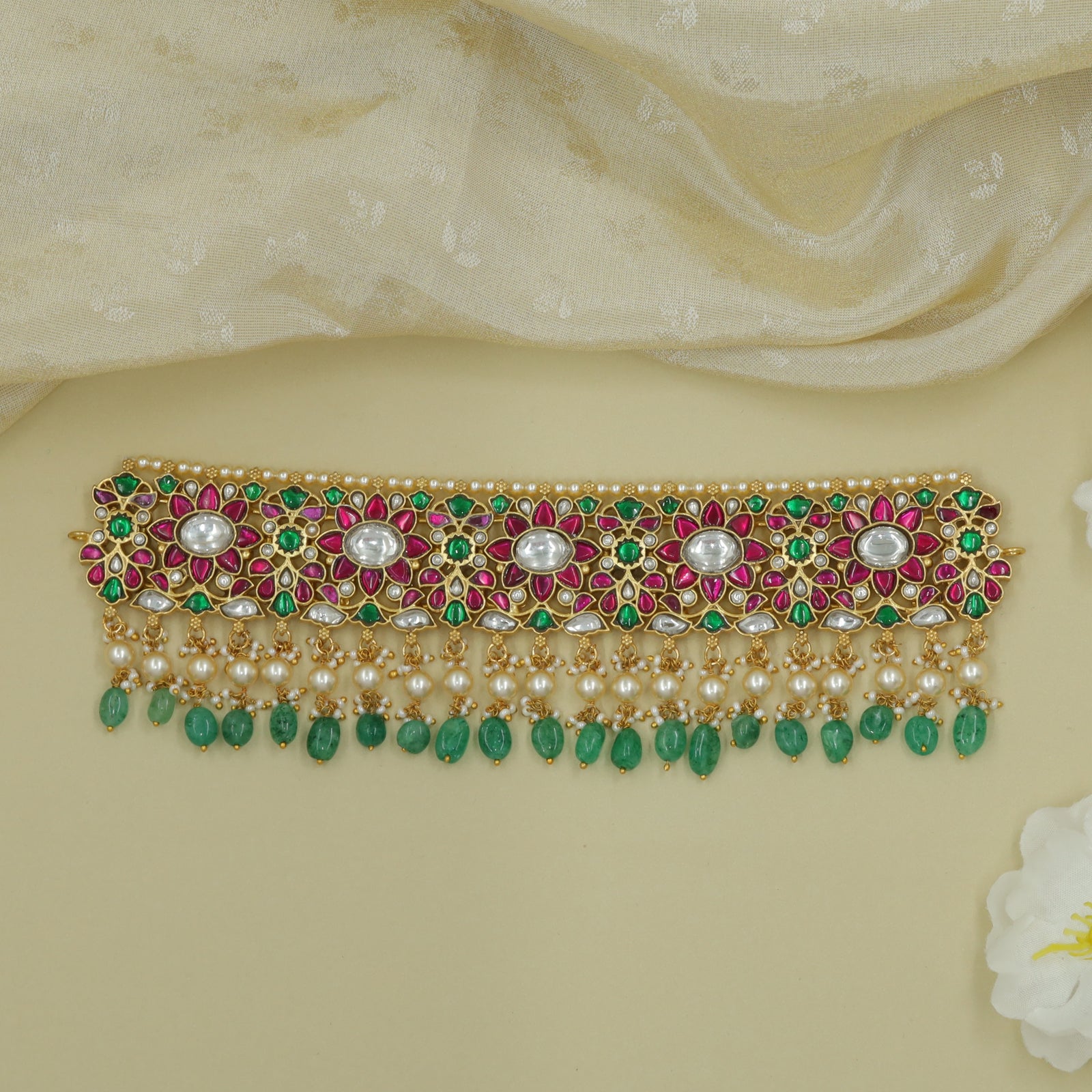 Stone Grid Fringe Jadau Choker