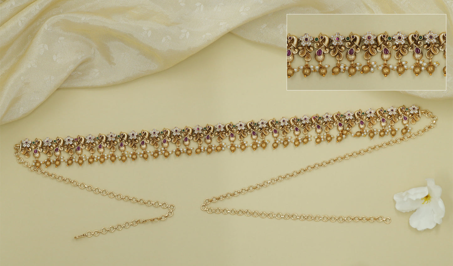 Floral Vine Pearl Fringe Waist Belt