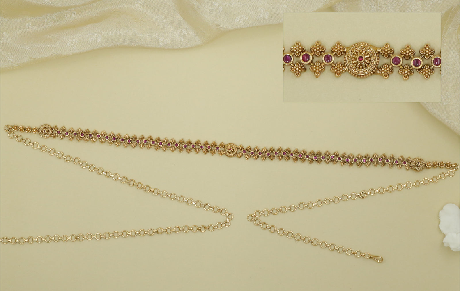 Antique Circular Medallion Floral Link Waist Belt