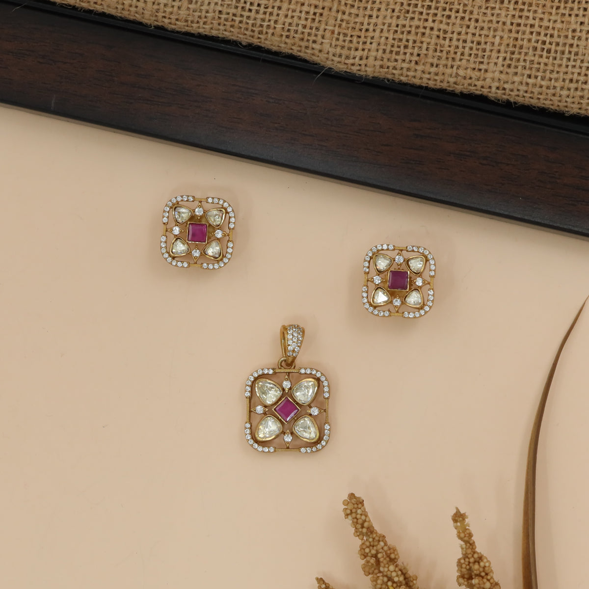 Framed Square Motif Pendant Set