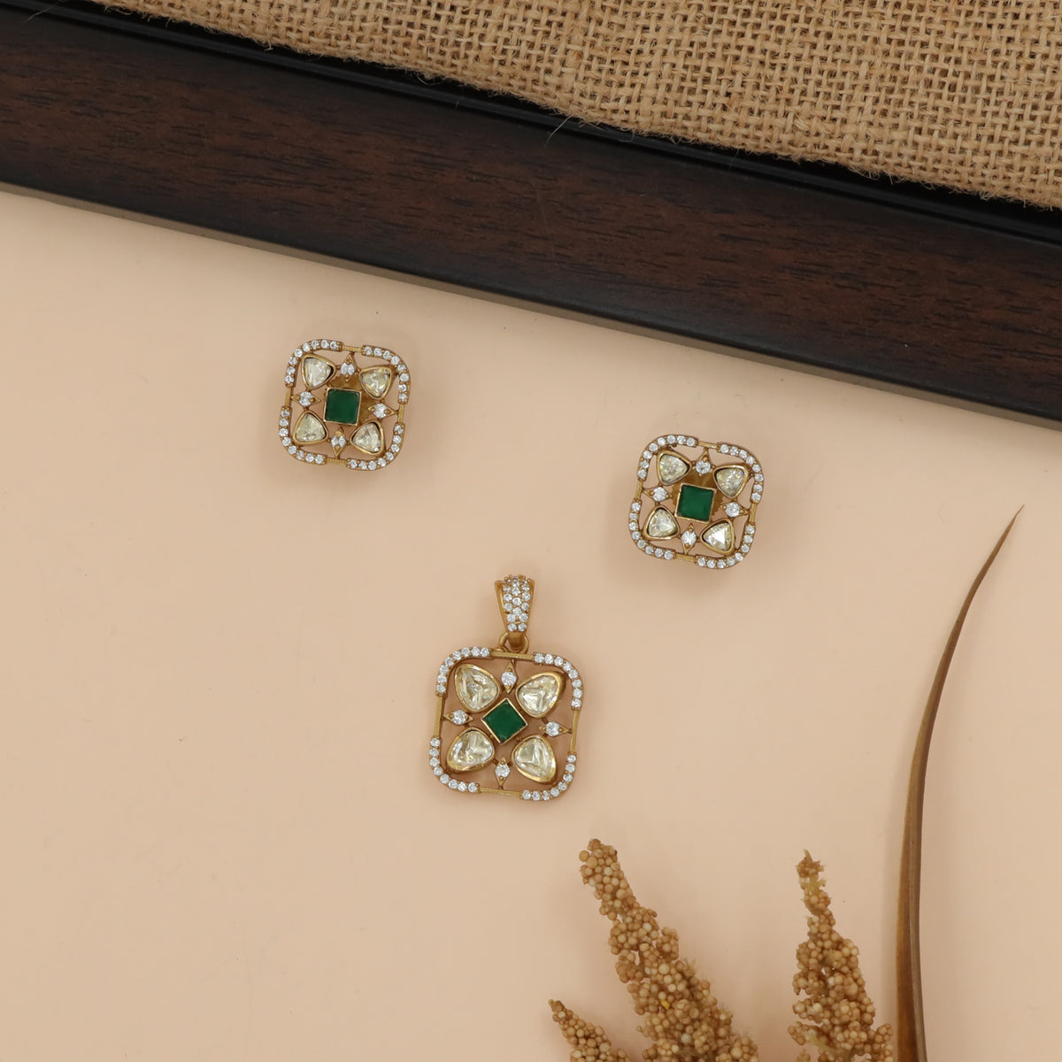 Framed Square Motif Pendant Set