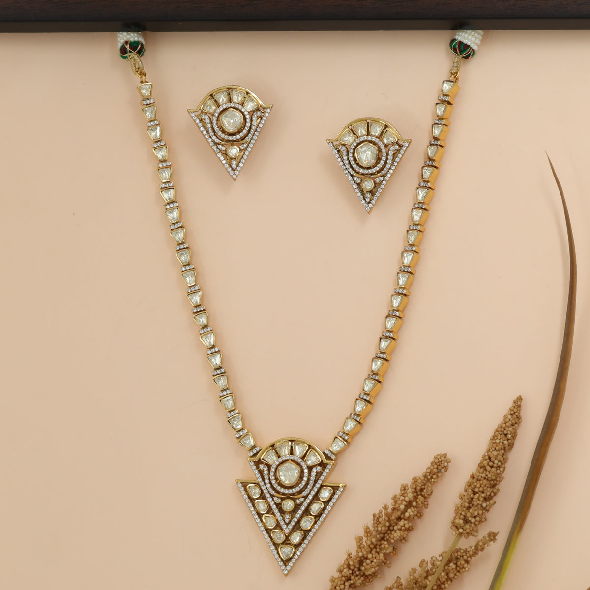 Linear Stone Necklace with Geometric Drop