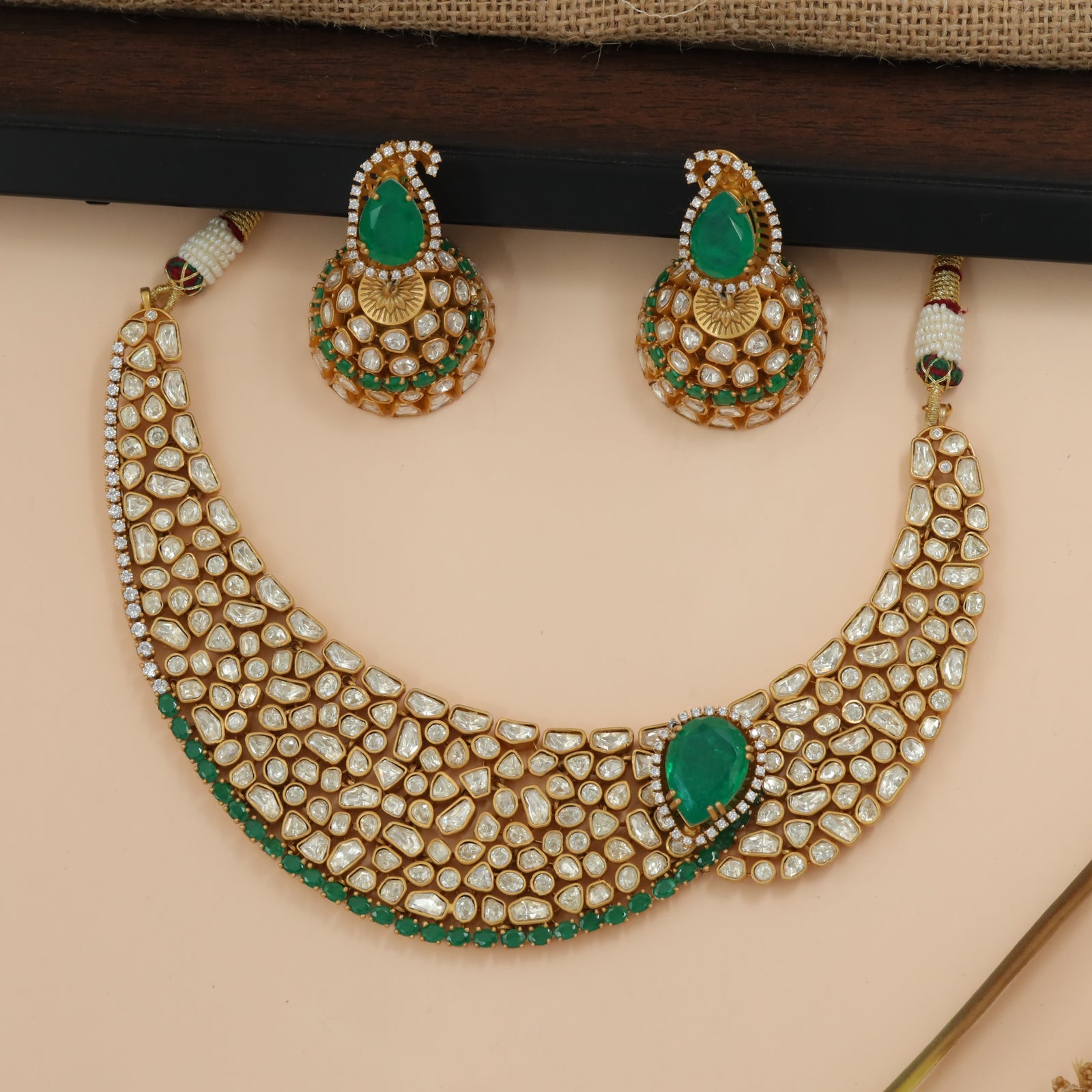 Dense Stone Crescent Collar Necklace