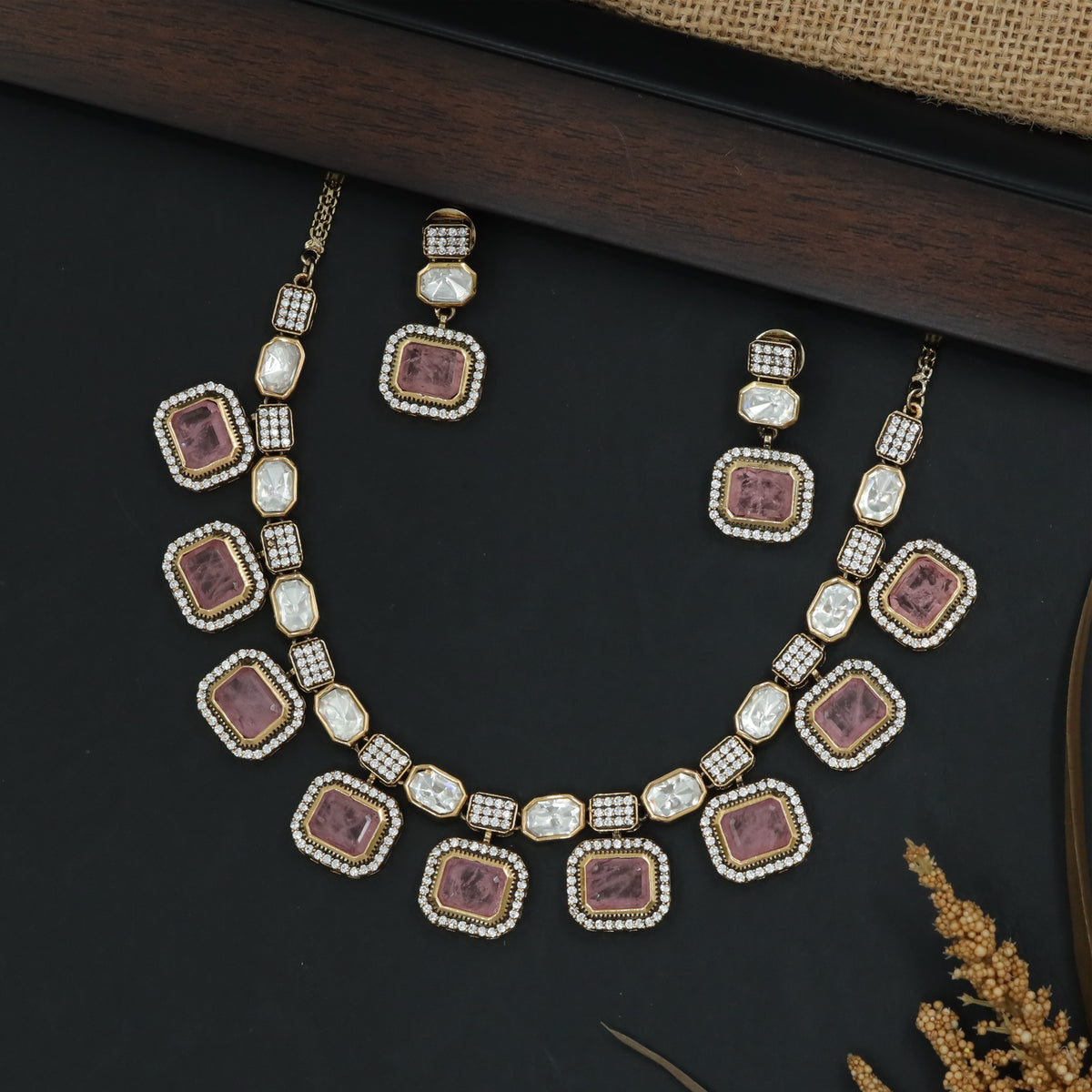 Framed Square Link Collar Necklace Set
