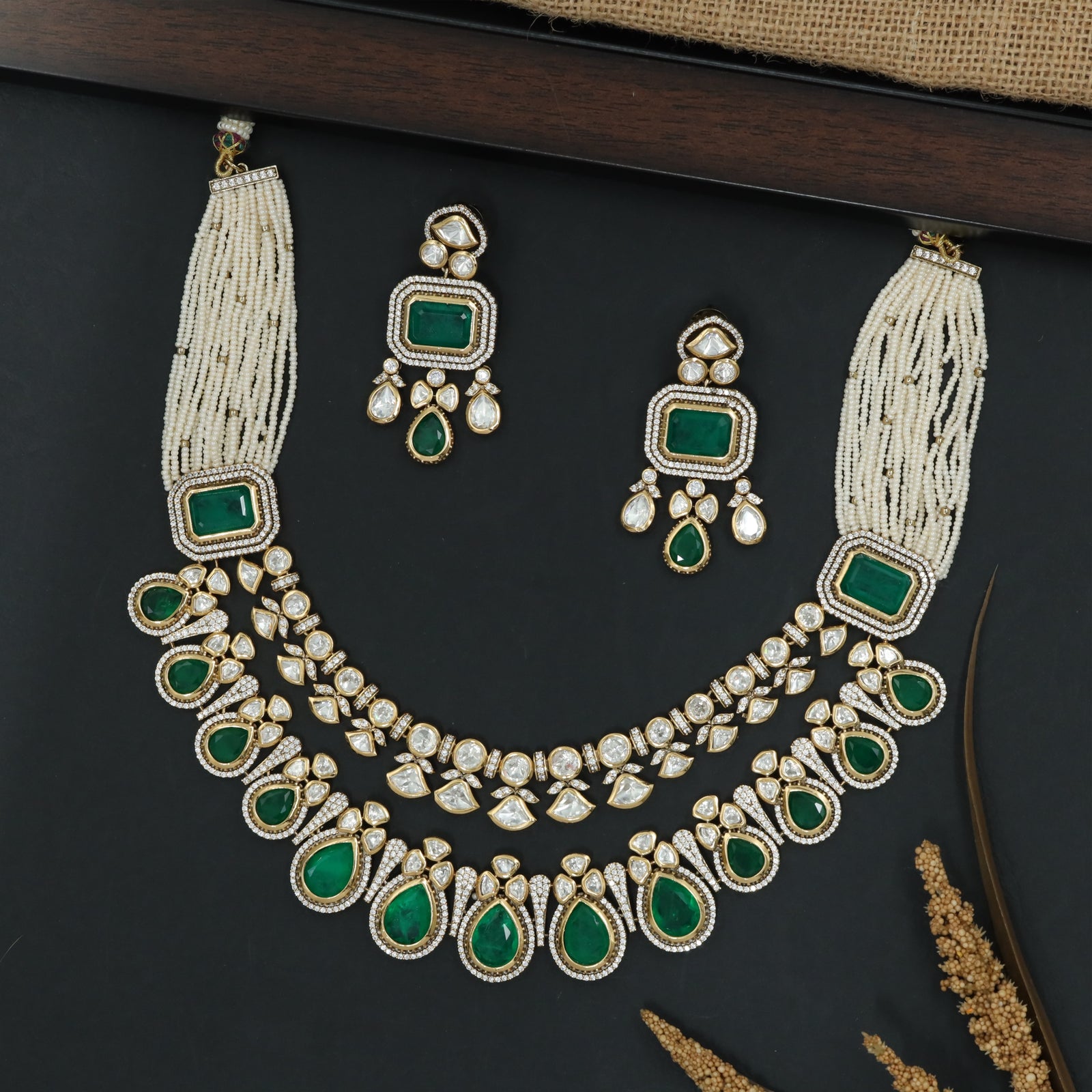 Pearl Strand Drop Collar Necklace Set