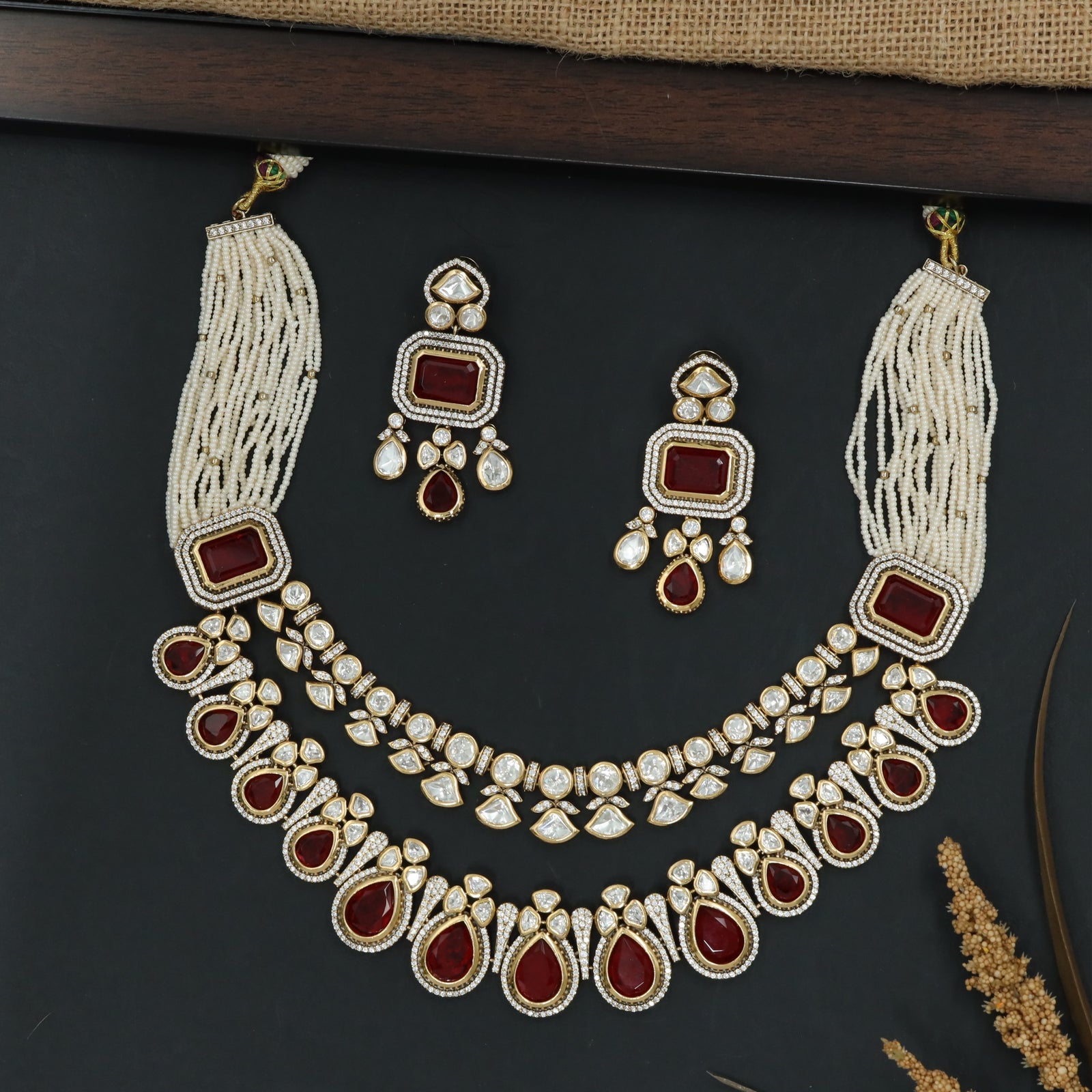 Pearl Strand Drop Collar Necklace Set