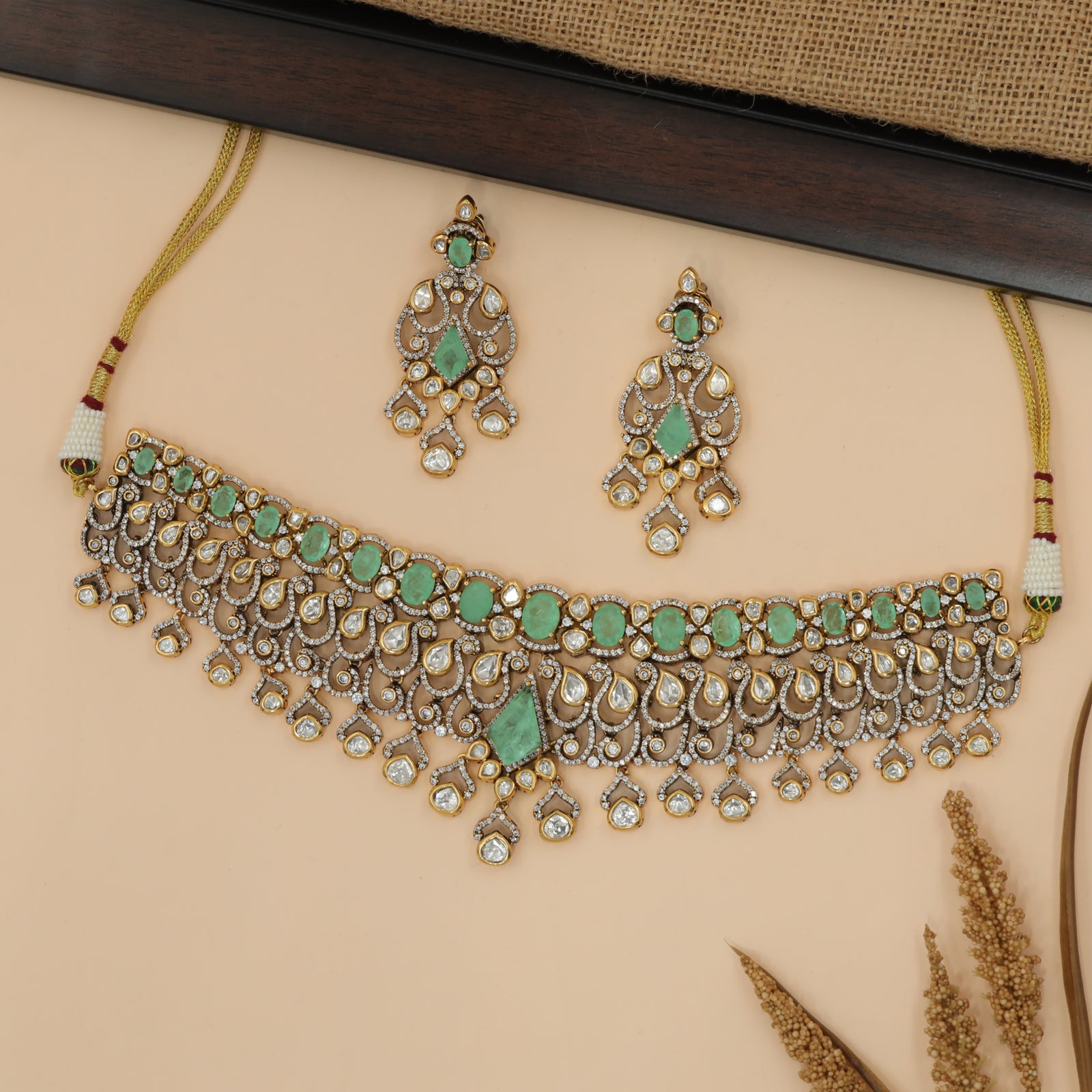 Stone-Focused Dropwork Collar Choker Set
