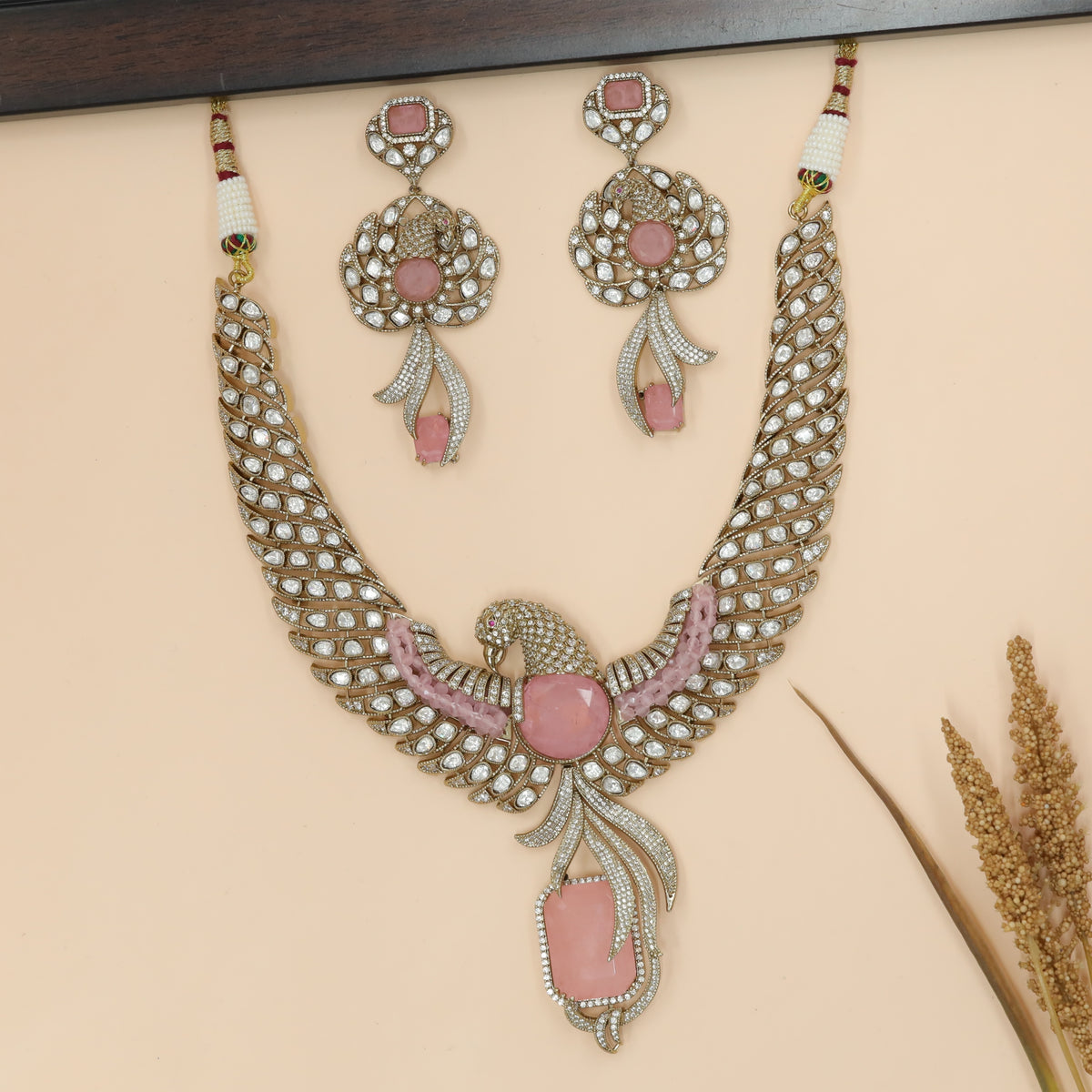 Sculpted Peacock Necklace with Outspread Feather Body and Tail Drop