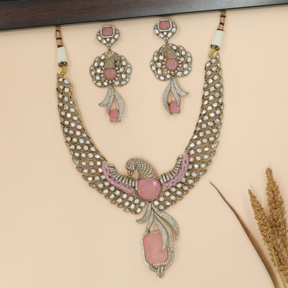 Sculpted Peacock Necklace with Outspread Feather Body and Tail Drop