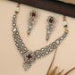Sculpted Necklace with Floral Center and Linked Motif Bands