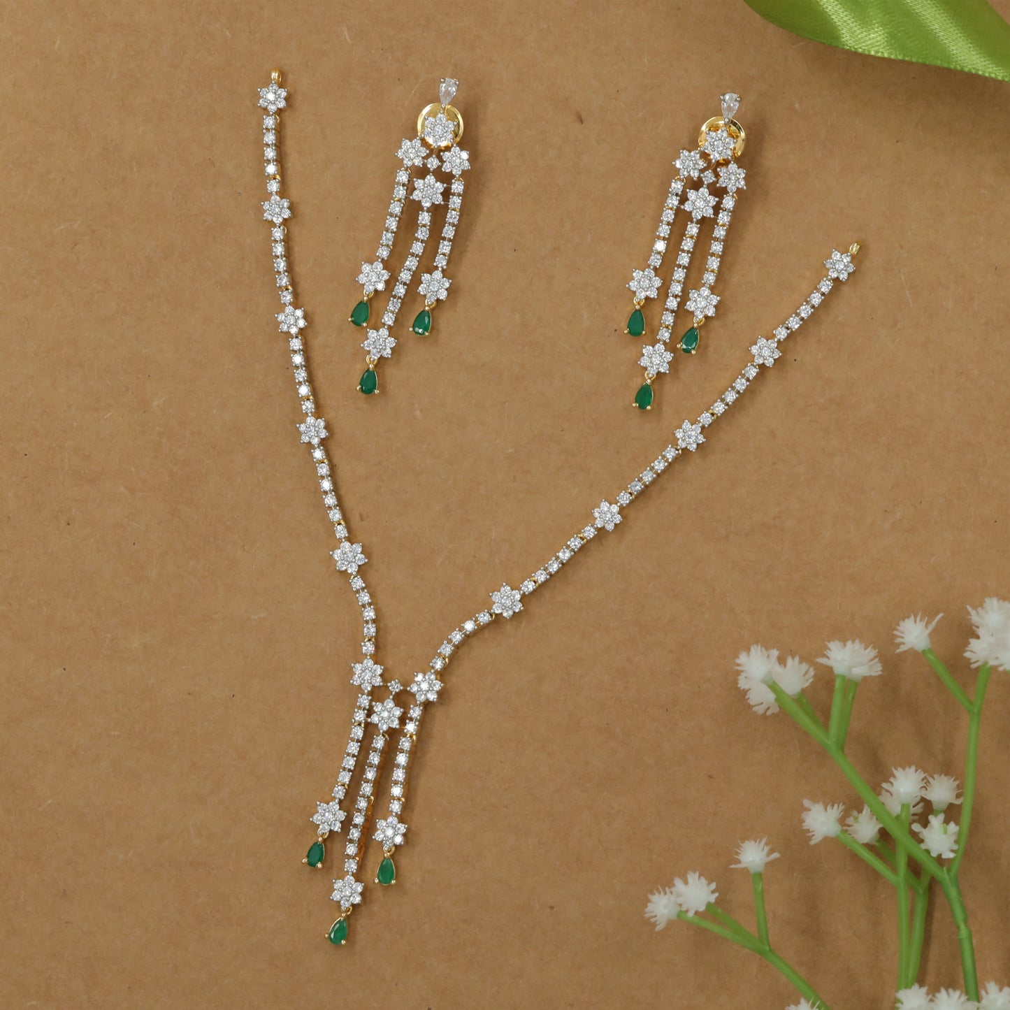 Sculpted Necklace with Y-Shaped Lariat Construction and Triple Drop Finish