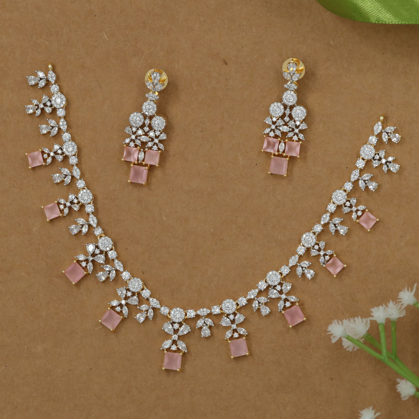 Sculpted Necklace with Circular Station Chain and Geometric Drops