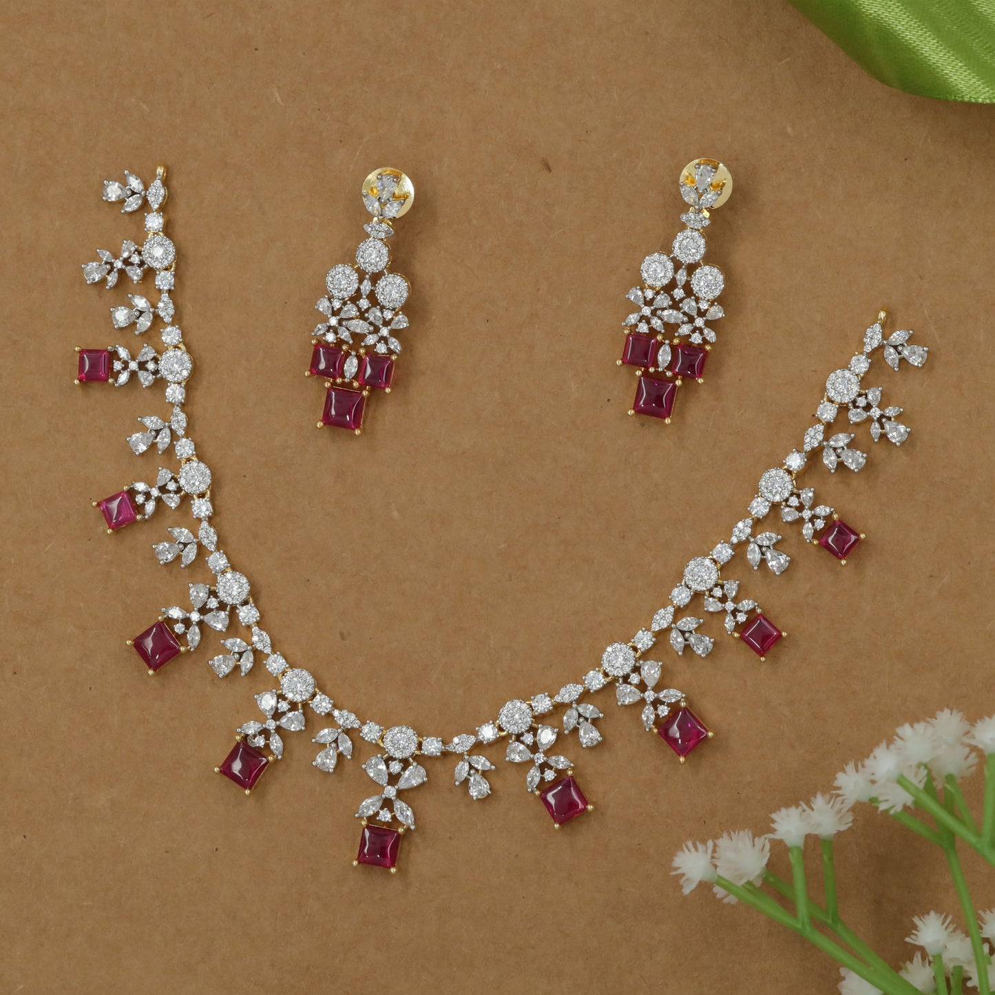 Sculpted Necklace with Circular Station Chain and Geometric Drops