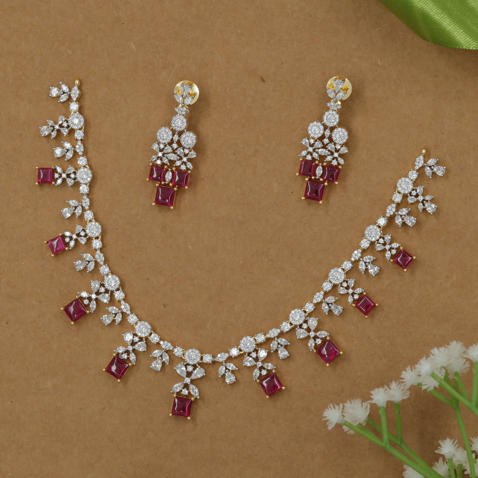 Sculpted Necklace with Circular Station Chain and Geometric Drops