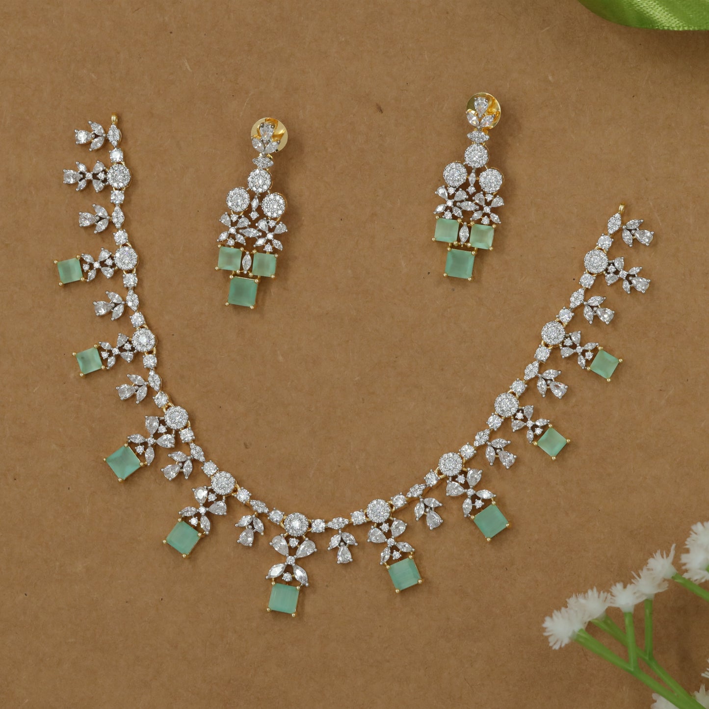 Sculpted Necklace with Circular Station Chain and Geometric Drops
