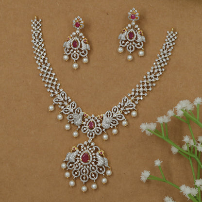 Bridal Peacock Design Necklace with Central Drop Focus