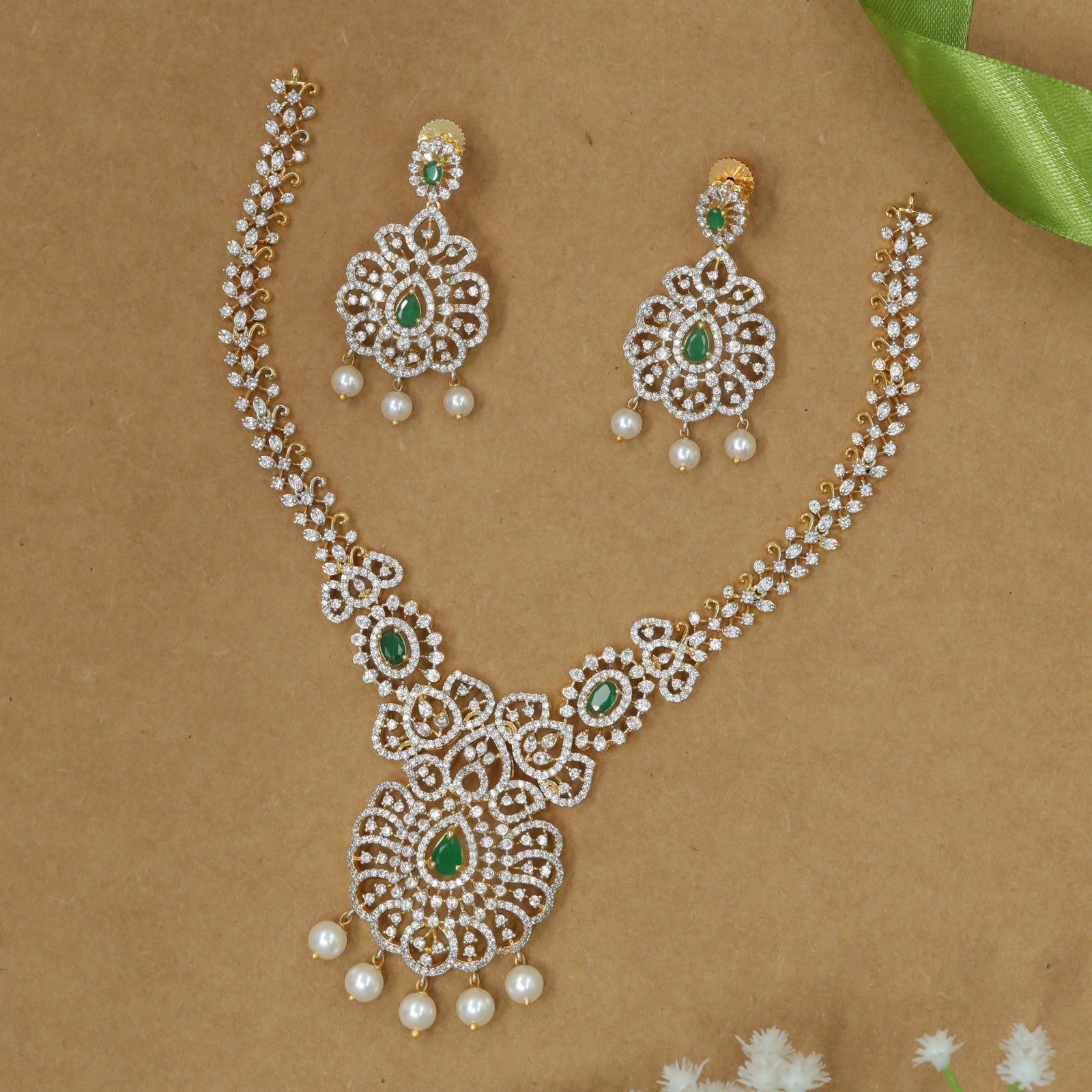 Luxury Ruby Drop Necklace Set with Pearl Accents
