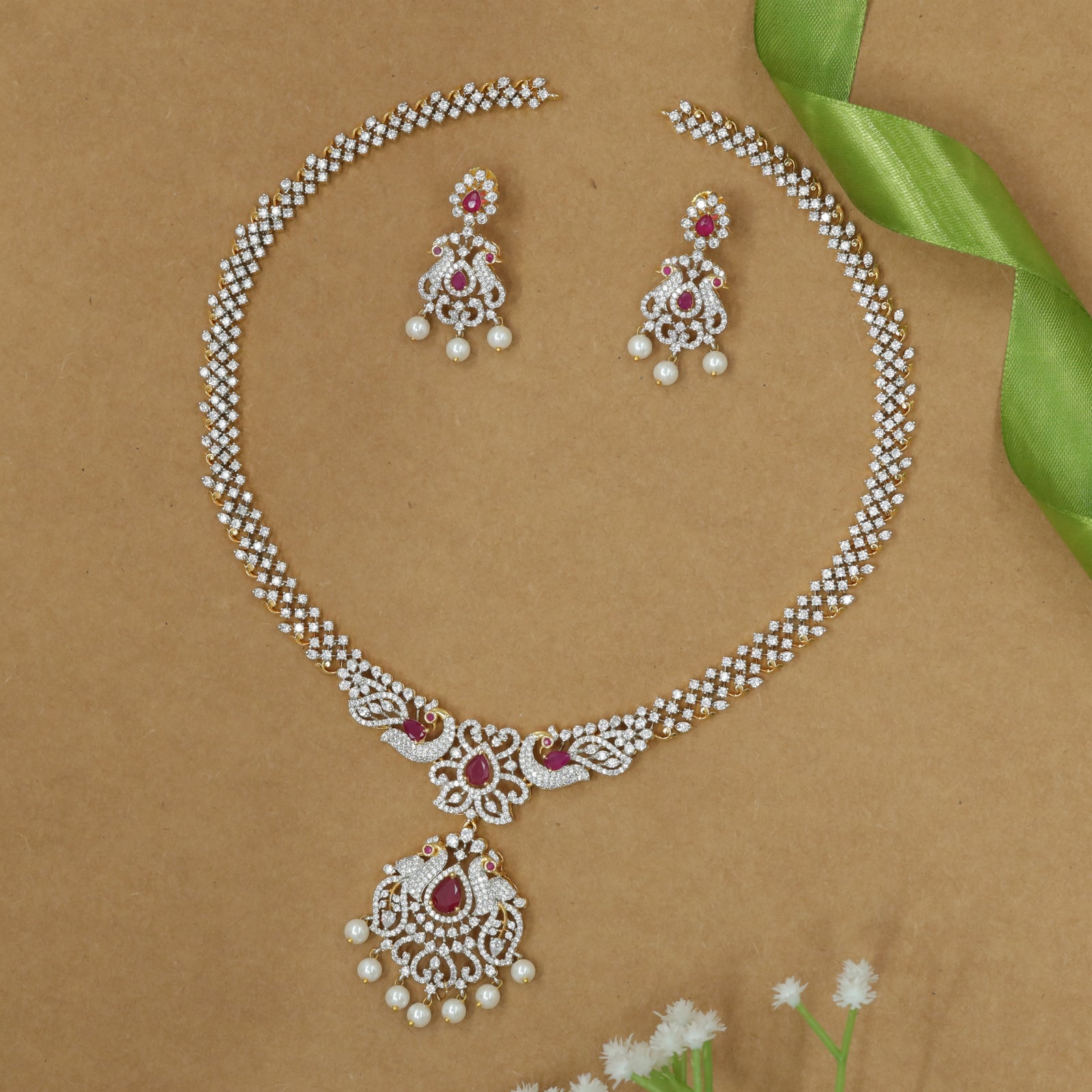 Traditional Peacock Motif Long Haara with Pearl Drop Pendant