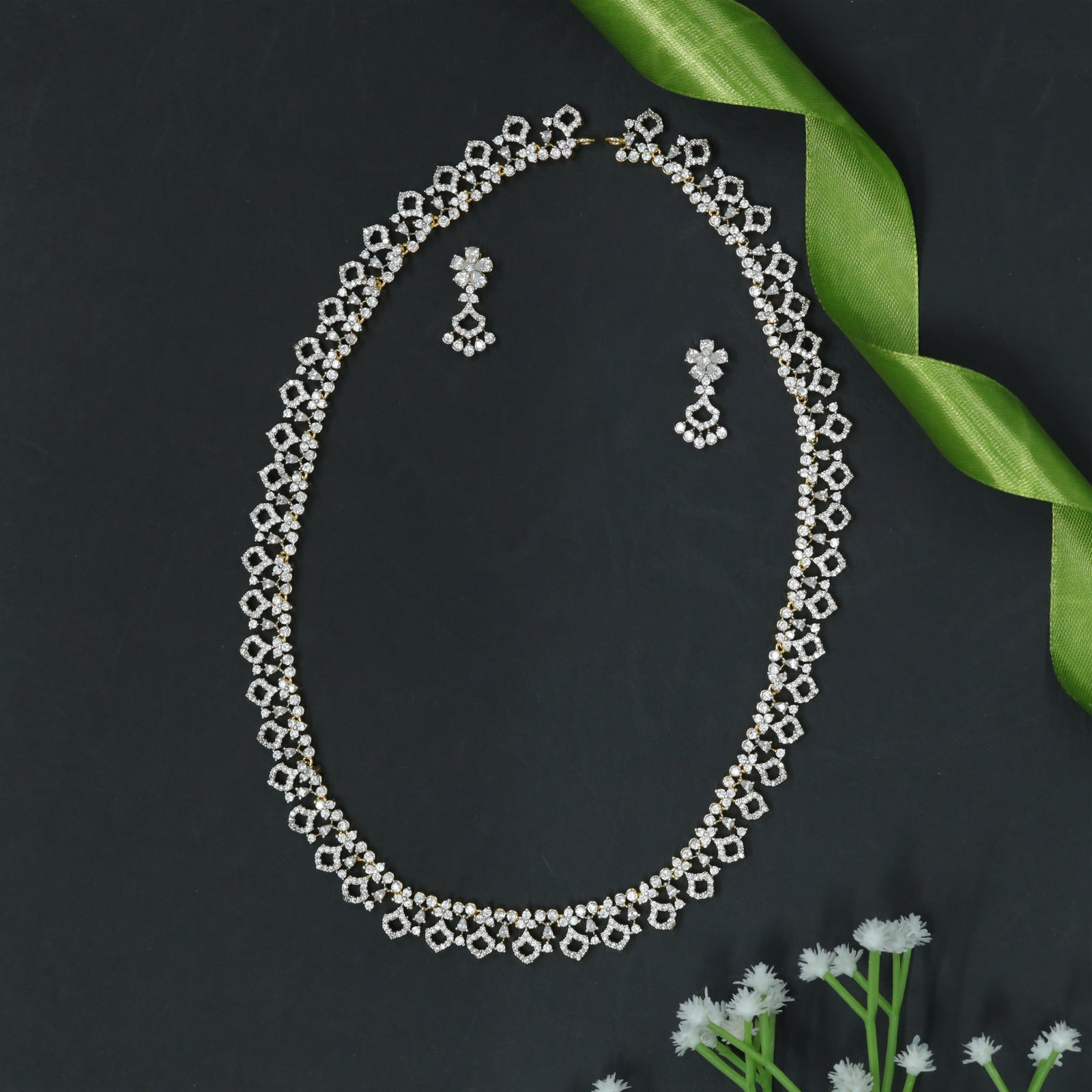 Hollow Diamond Motif Long Haara Necklace
