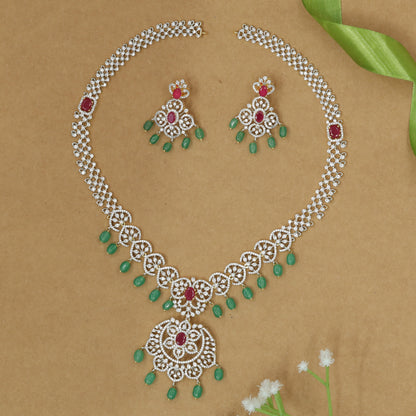 Traditional Pattern Long Haara with Interlinked Motifs and Drop Pendant