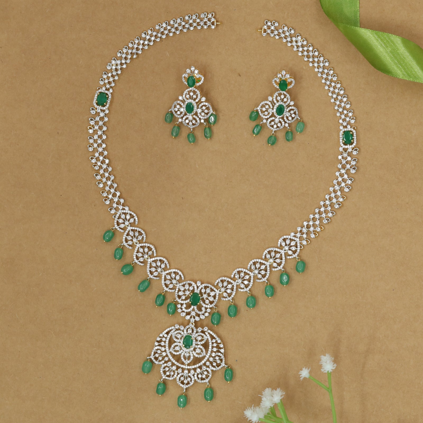 Traditional Pattern Long Haara with Interlinked Motifs and Drop Pendant