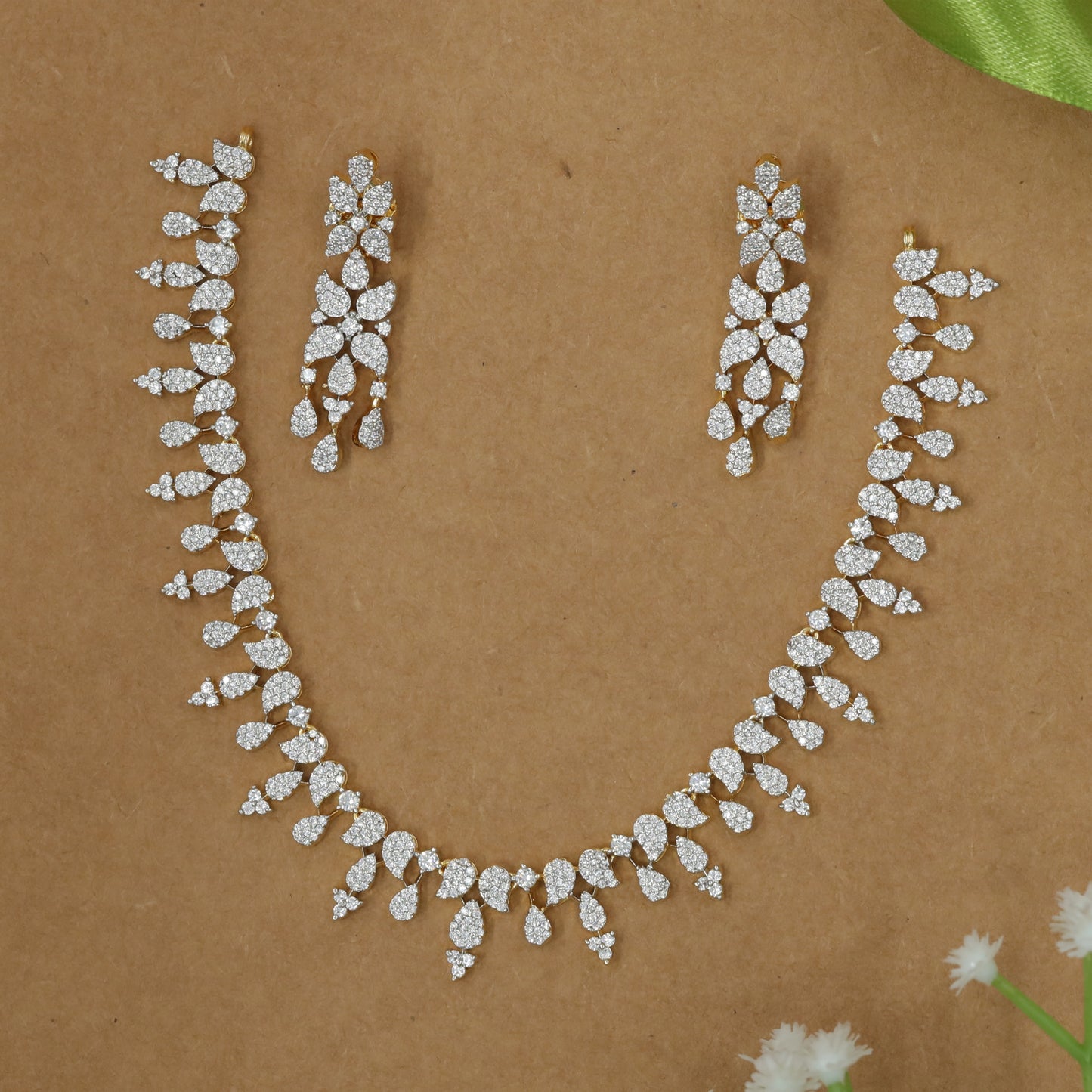 Cascading Leaf Cluster Necklace with Soft Tapered Flow